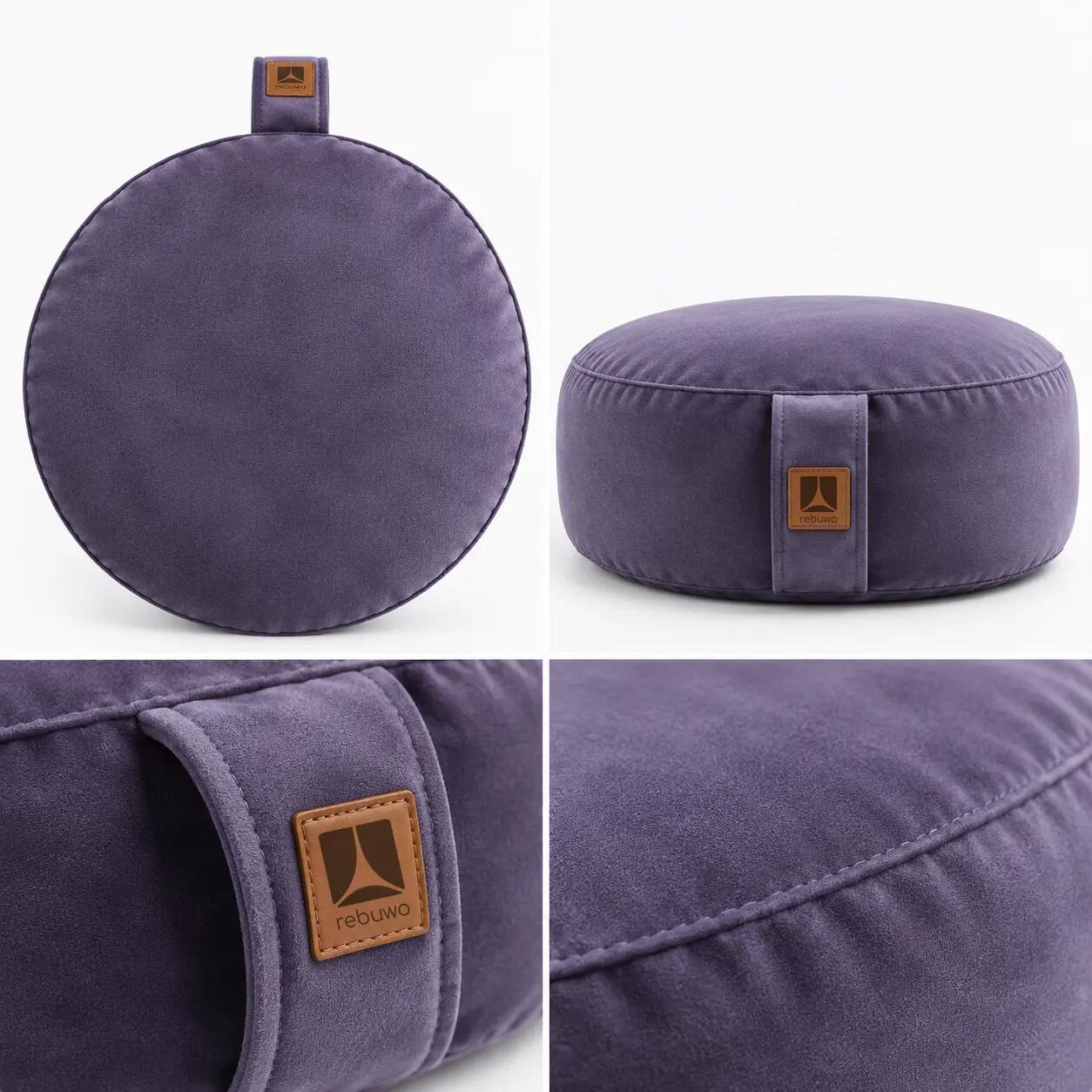 Rebuwo Kadife Meditasyon Seti - Minder + Bolster + Lavantalı Göz Yastığı - Mor 5/7