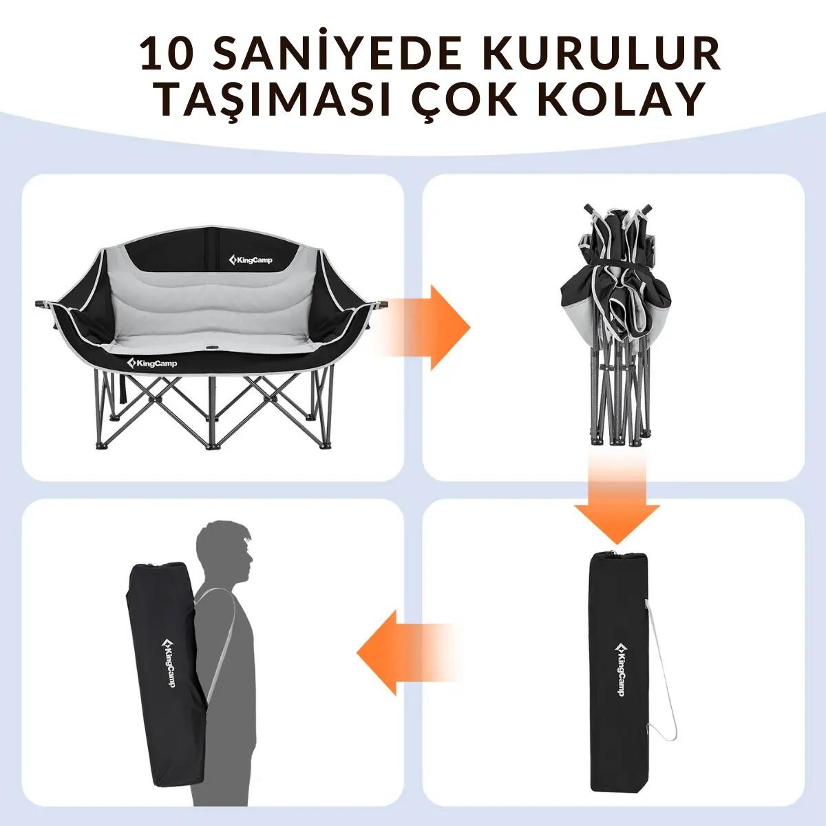 KingCamp Loveseat Double Çift Kişilik Katlanır Kamp Sandalyesi B.Grey 7/7