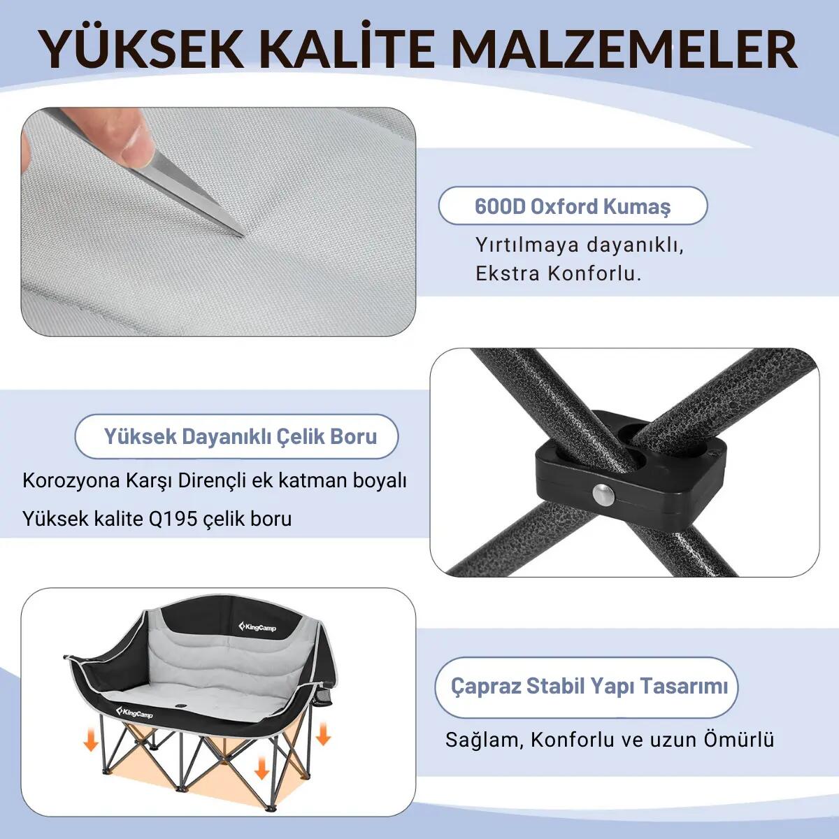 KingCamp Loveseat Double Çift Kişilik Katlanır Kamp Sandalyesi B.Grey 5/7
