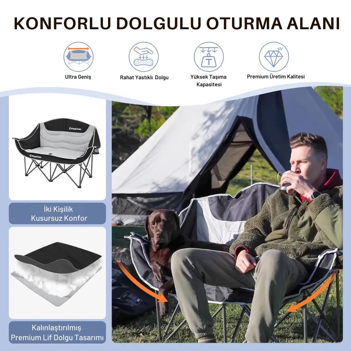KingCamp Loveseat Double Çift Kişilik Katlanır Kamp Sandalyesi B.Grey 3/7