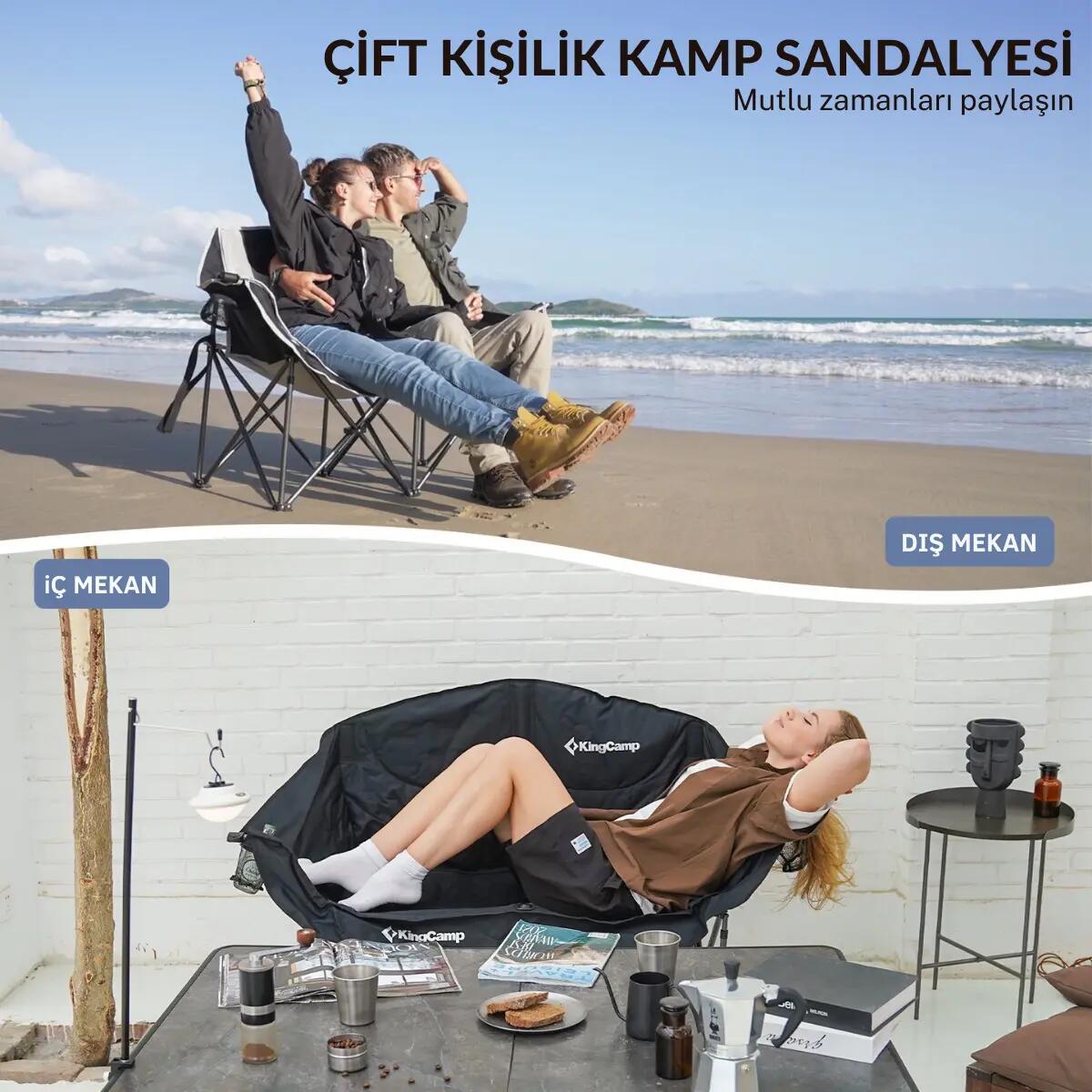 KingCamp Loveseat Double Çift Kişilik Katlanır Kamp Sandalyesi B.Grey 2/7