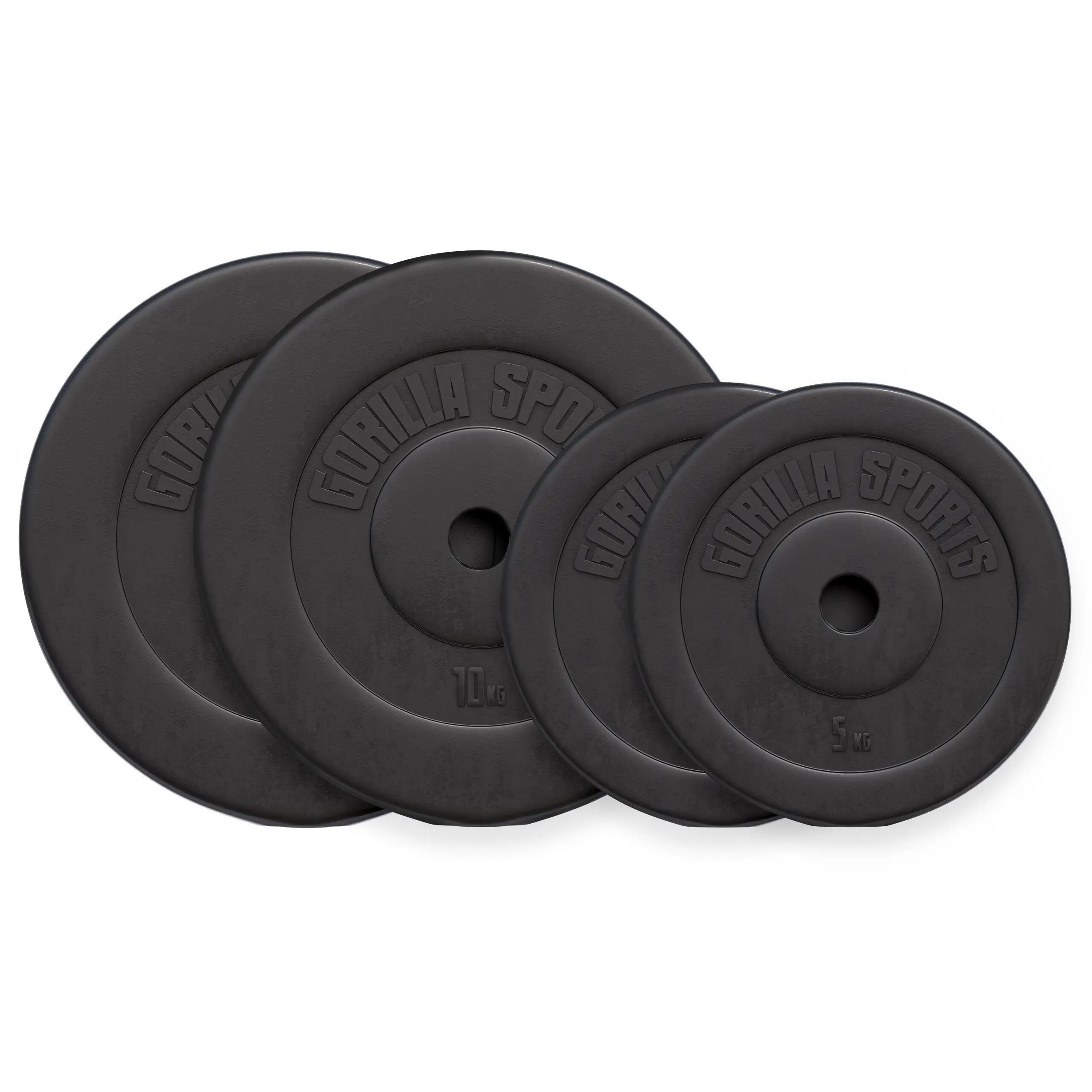 Discos Musculación Pesas Gorilla Sports Negro Plástico 2x5 Kg y 2x10Kg 1/8