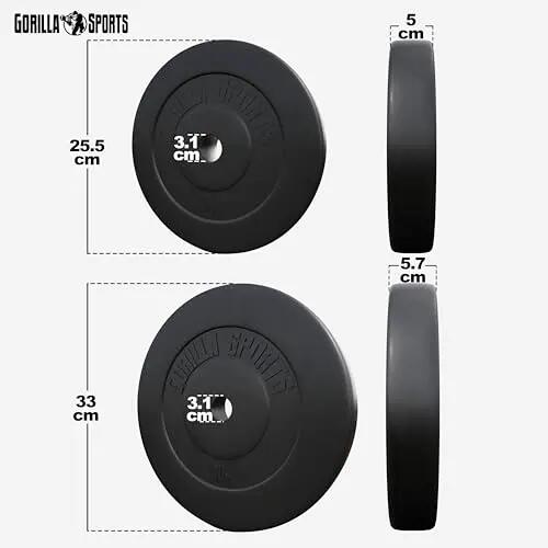 Discos Musculación Pesas Gorilla Sports Negro Plástico 2x5 Kg y 2x10Kg 2/8