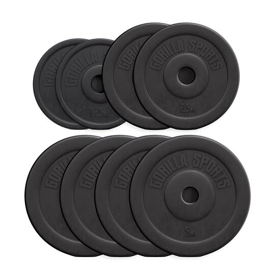 8 POIDS EN PLASTIQUE | DIAMETRE 31 MM | MUSCULATION | 4x5, 2x2,5 et 2x1,25 KG