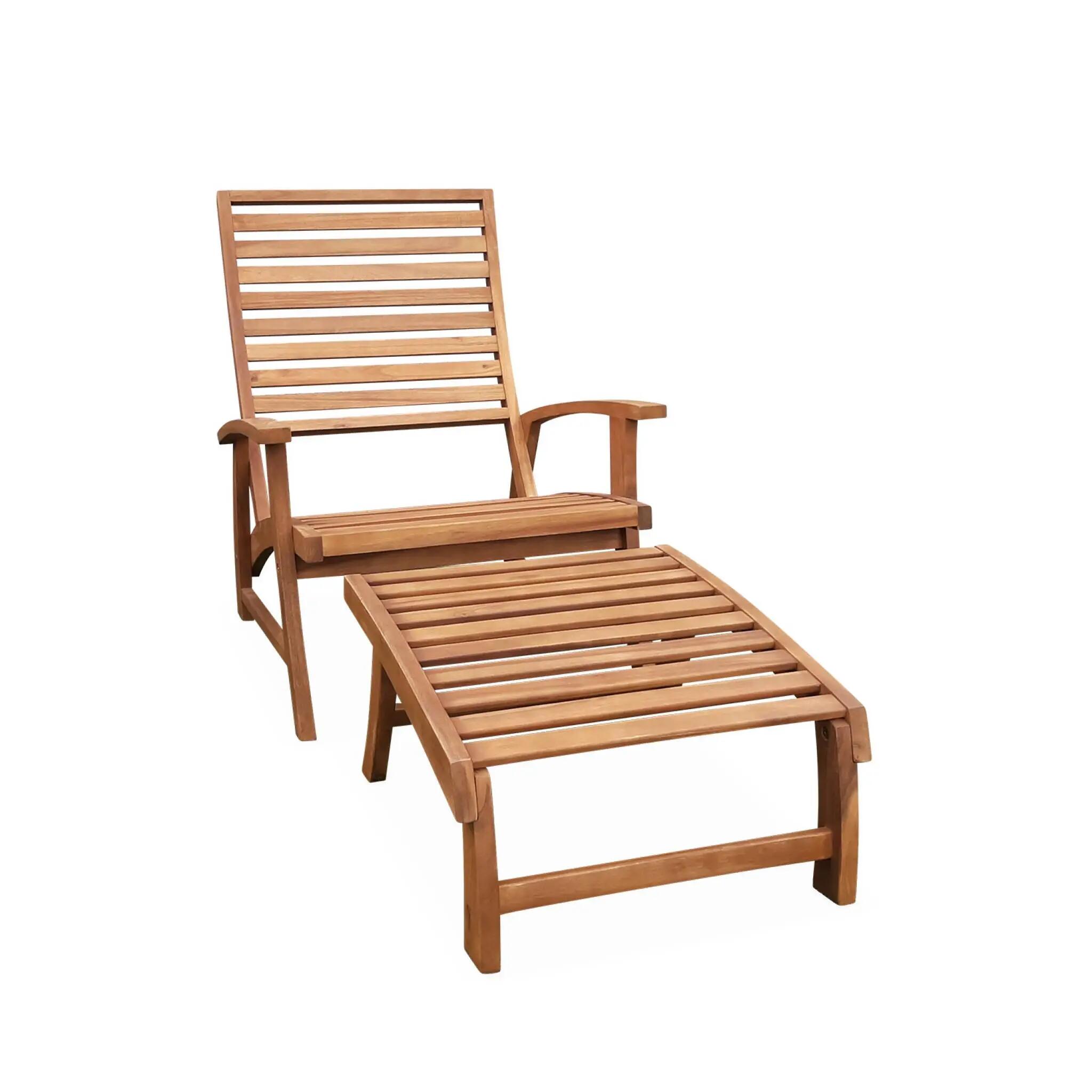 Silla con reposapiés de madera, set de 2, Teck 9/10
