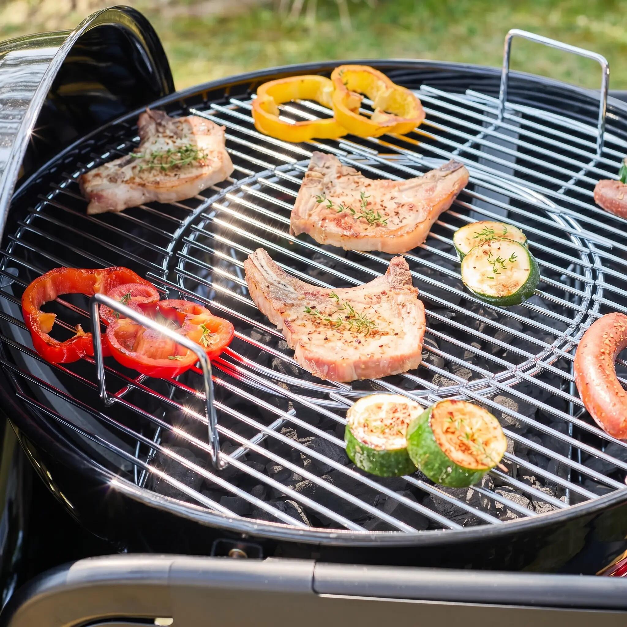 Barbacoa redonda de carbón de acero esmaltado con carrito, Ø53cm , Negro 6/8