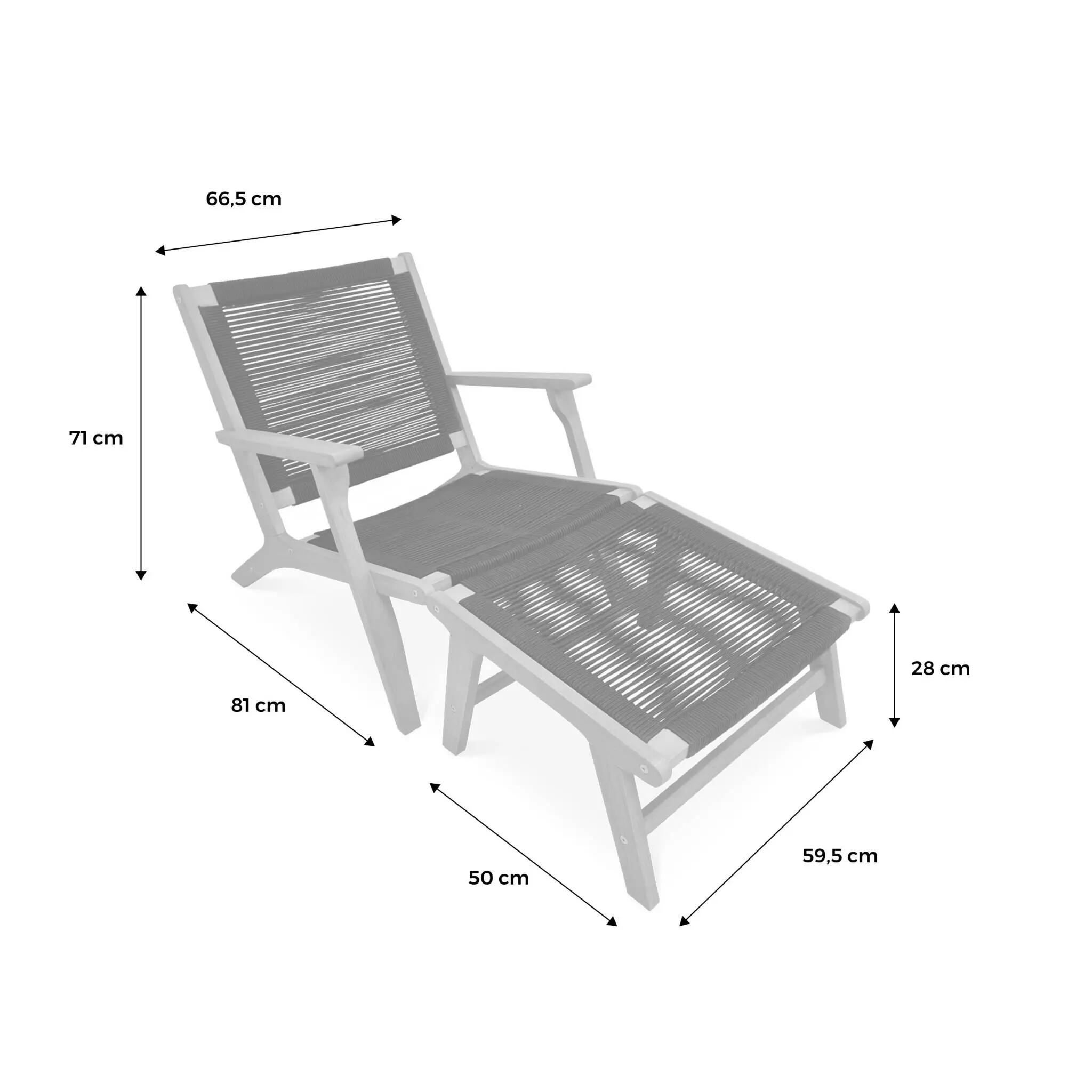 Silla de jardín de madera y cuerda con reposapiés, set de 2, Pardo 9/9