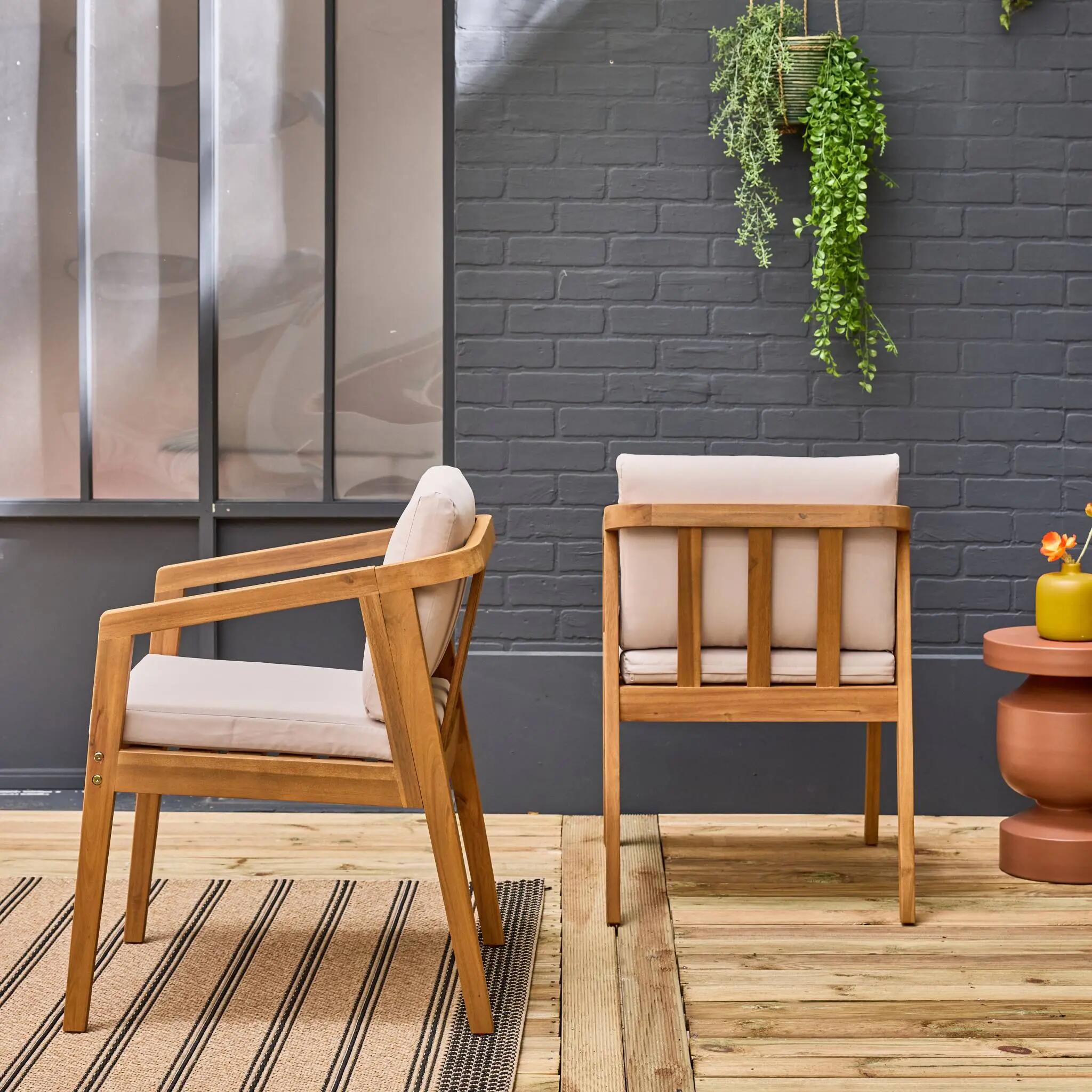 Silla de jardín de madera de acacia, set de 2, Beige 7/7