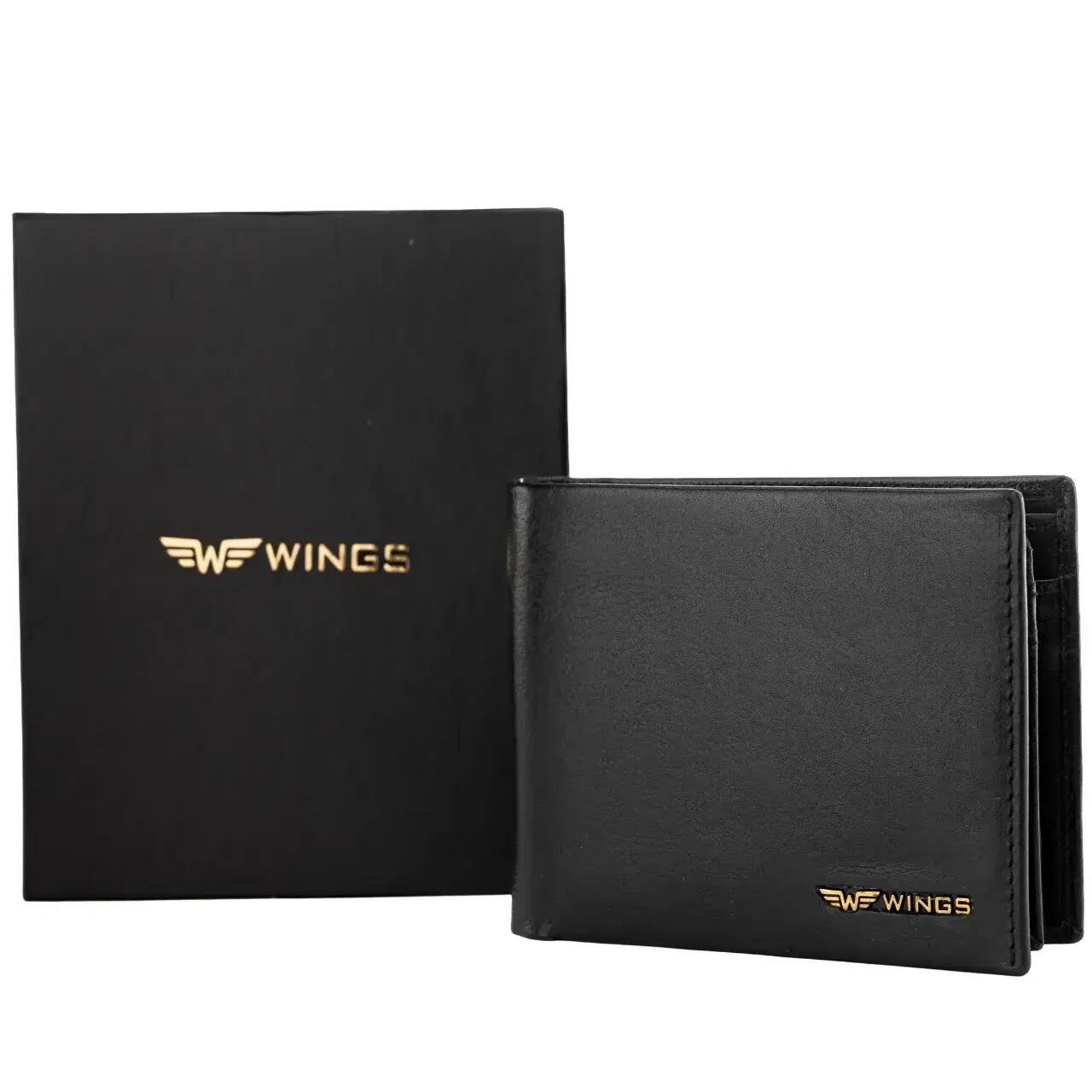 Herren-GeldbÃ¶rse - KlappbÃ¶rse aus Rindsleder - WINGS - Schwarz 2/7