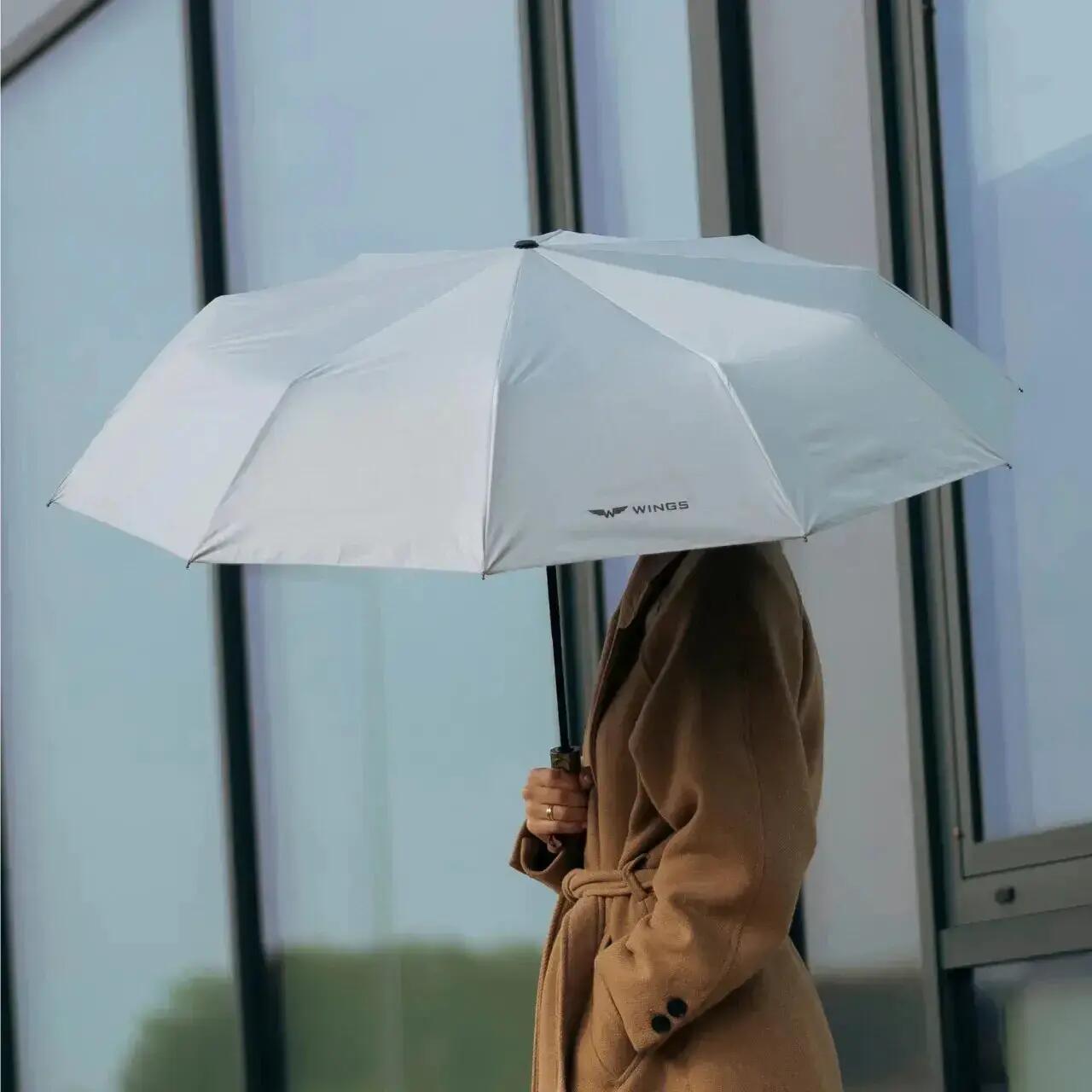 Parapluie - fast touring - compact, houten handvat - WINGS - grijs 2/6