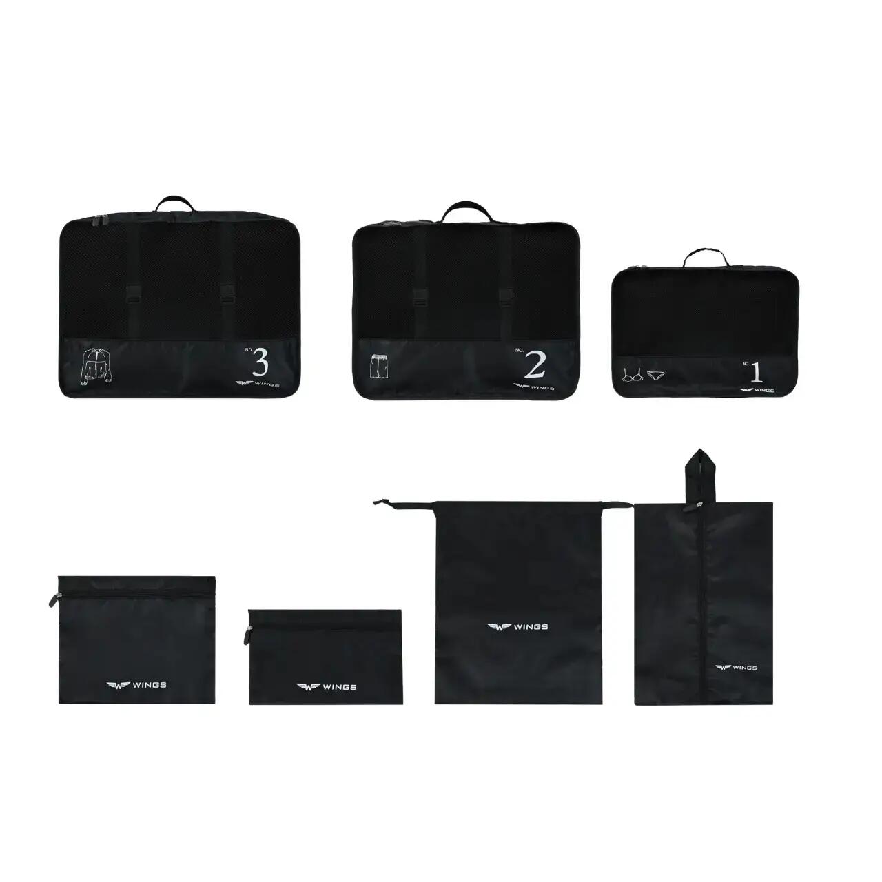 Reisorganizers - 7-delig - 272D-polyester - WINGS - zwart 2/4