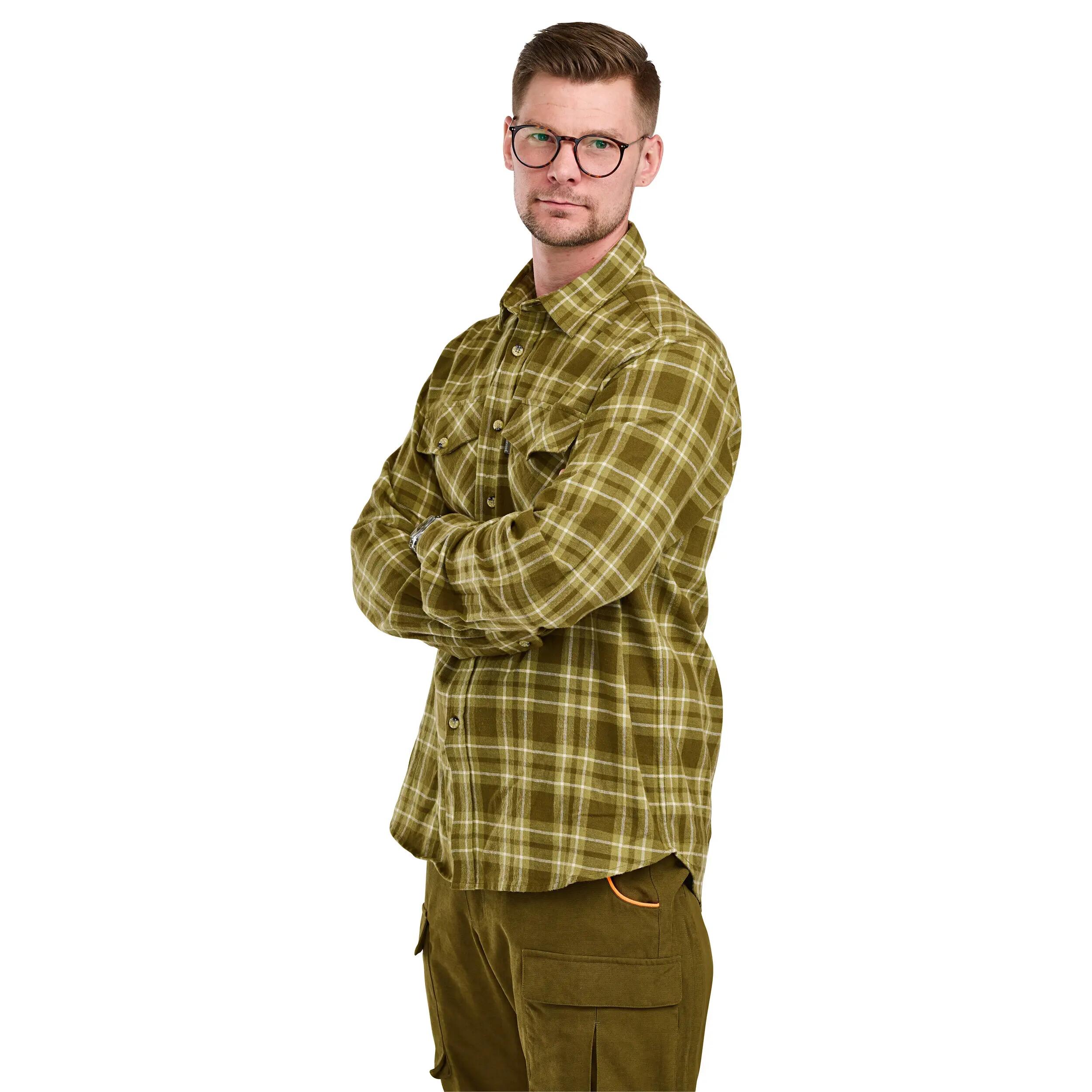 Herren - outdoor-hemd - robustes flanell - härjedalen - oliv 3/5