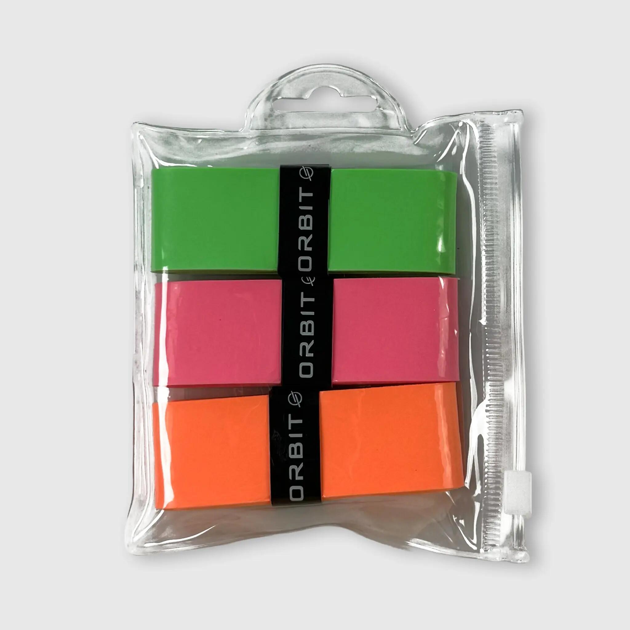 Surgrip Padel Unisexe Lot de 3 Rose/Vert/Orange avec Anneau en Caoutchouc 3/3