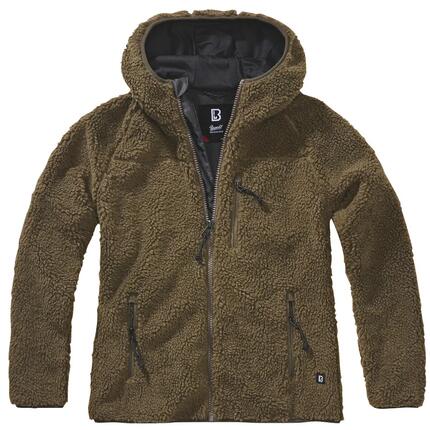 Damen - Teddyfleecejacke mit Kapuze - oliv