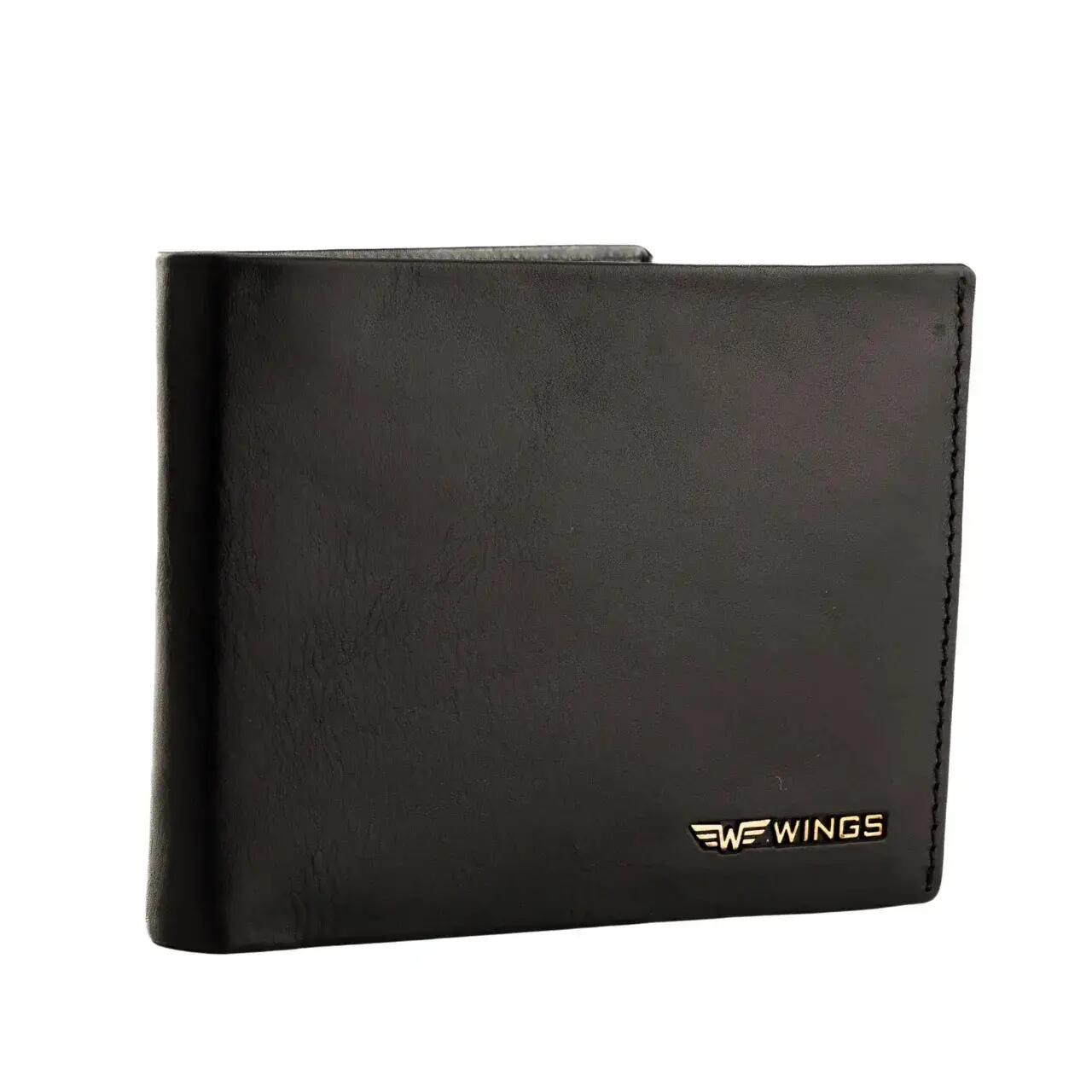 Herren-GeldbÃ¶rse - KlappbÃ¶rse aus Rindsleder - WINGS - Schwarz 4/7