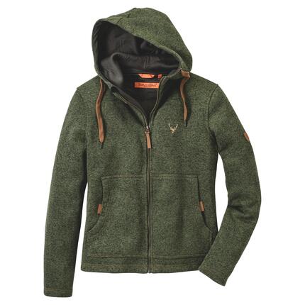Damen - Strickfleecejacke - tailliert, mit kapuze - trachtengrün