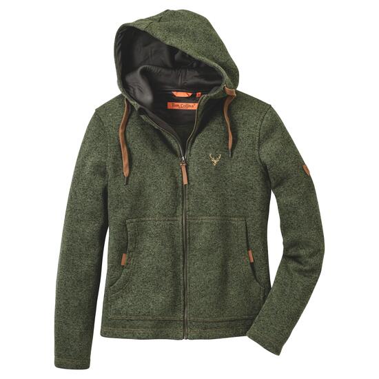 Damen - Strickfleecejacke - tailliert, mit kapuze - trachtengrün