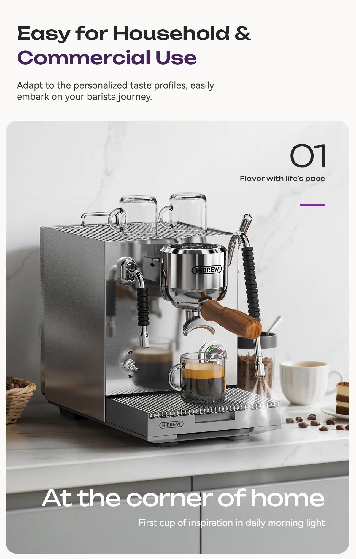 HiBREW H21 espresso kávovar, tlak pumpy 15 bar, para 5 bar 9/15
