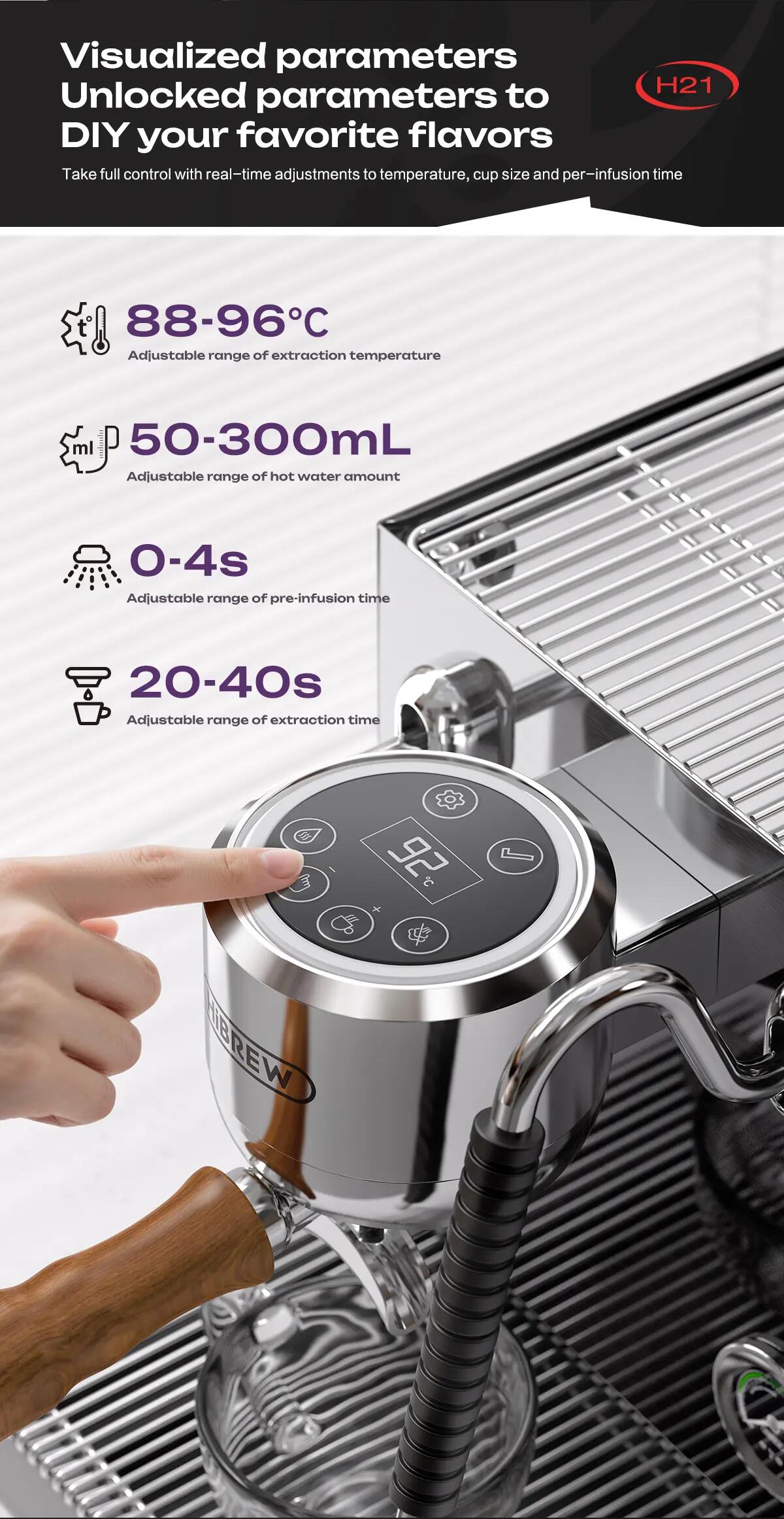 HiBREW H21 espresso kávovar, tlak pumpy 15 bar, para 5 bar 6/15