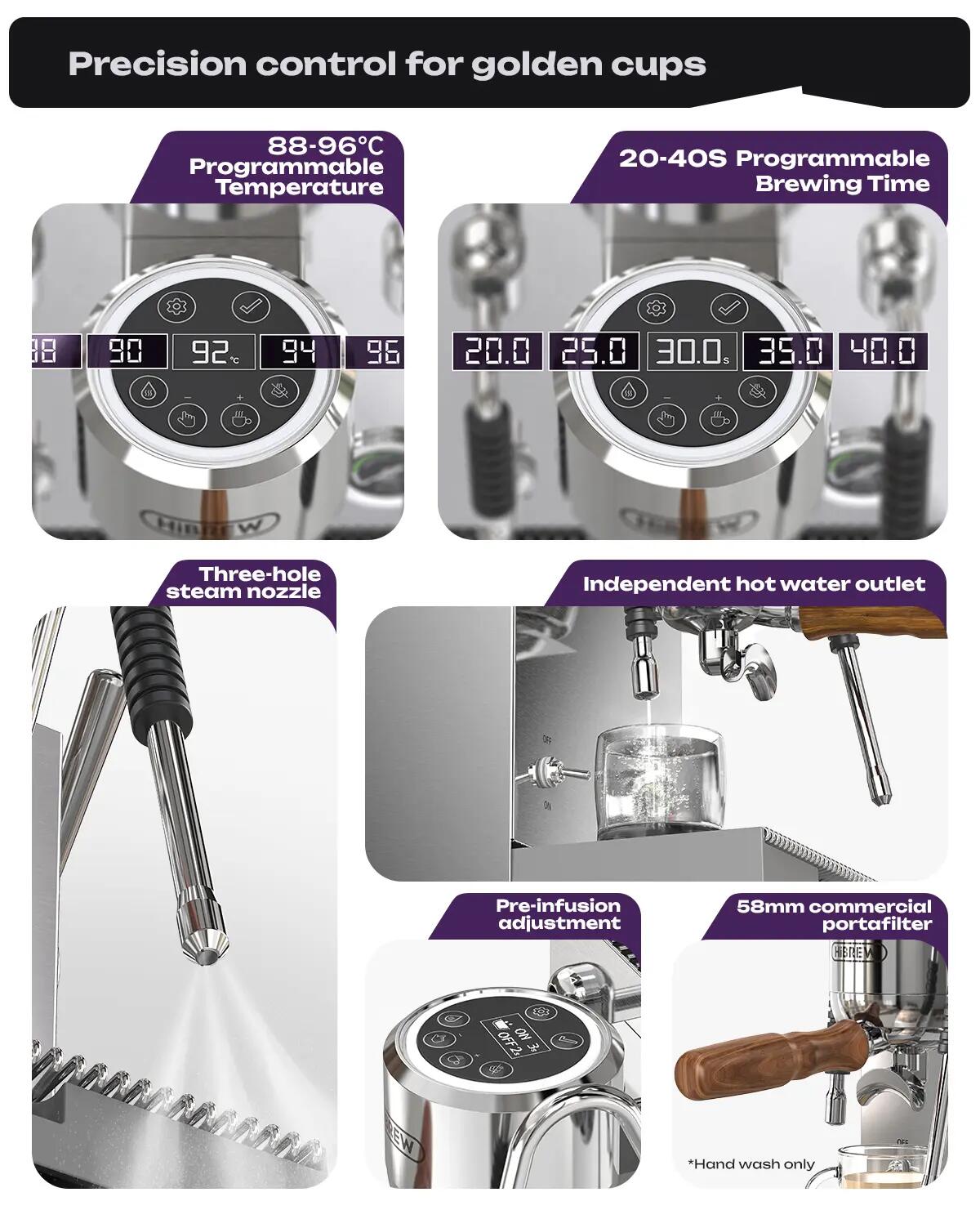 HiBREW H21 espresso kávovar, tlak pumpy 15 bar, para 5 bar 4/15