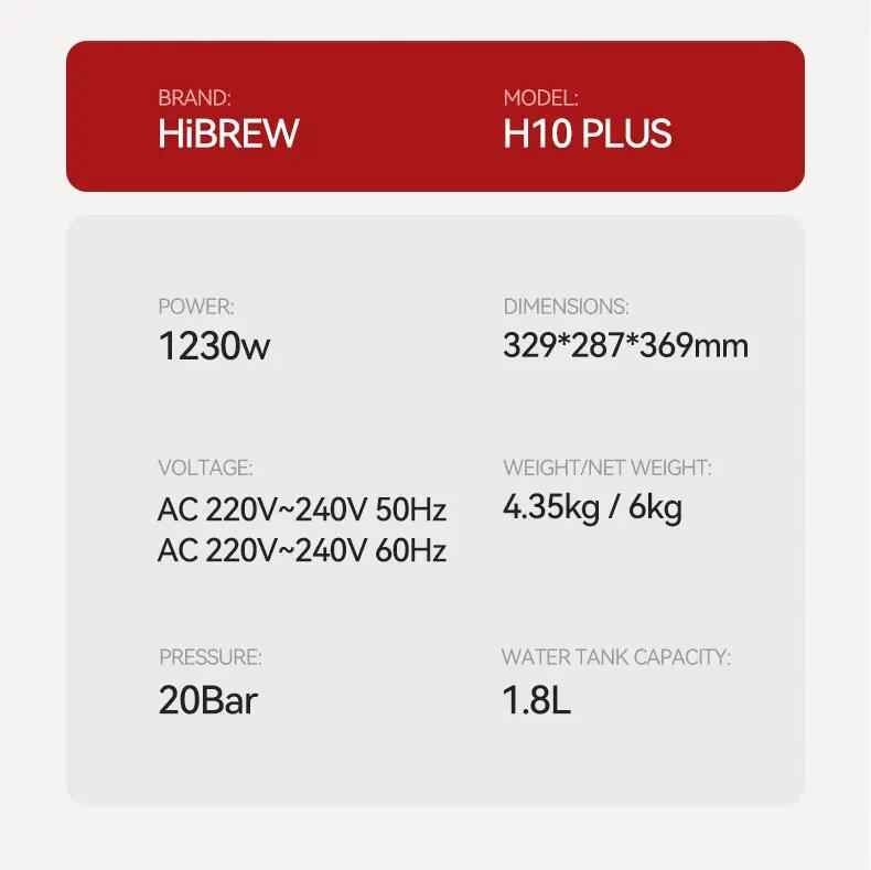 HiBREW H10 Plus poloautomatický kávovar na espresso, 20 bar 14/15