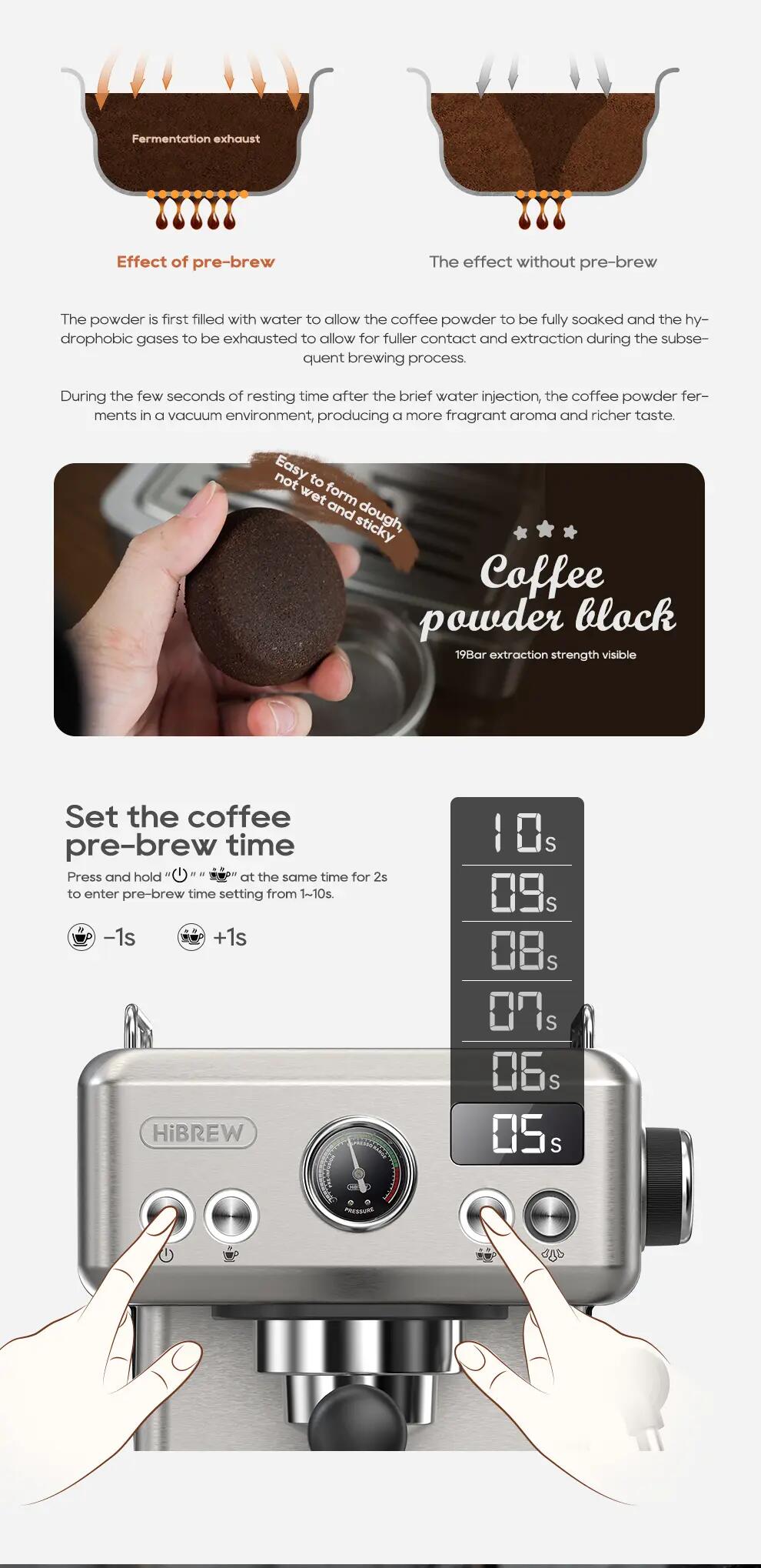 HiBREW H10A poloautomatický kávovar na espresso, 20 bar 8/15