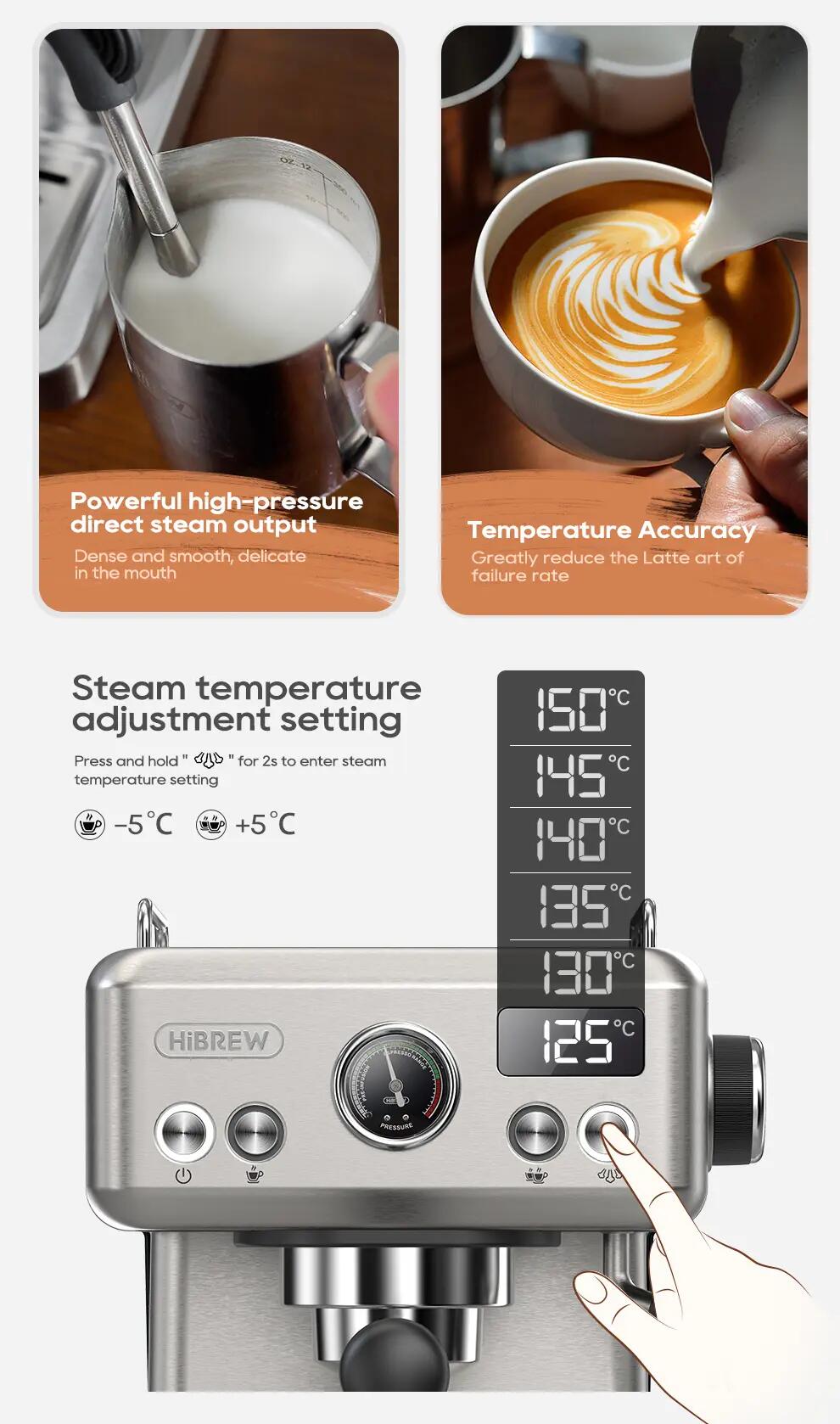 HiBREW H10A poloautomatický kávovar na espresso, 20 bar 10/15