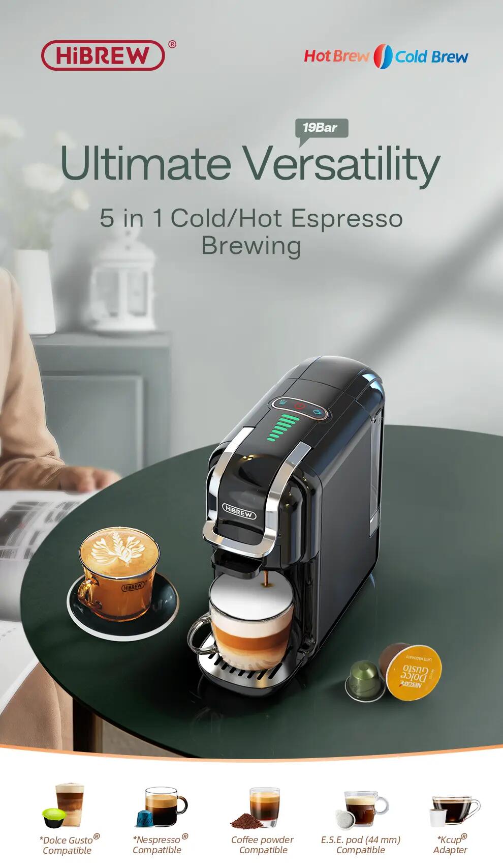 HiBREW H2B kapslový kávovar, extrakcia 19 bar, nádrž 0,6 l 2/15