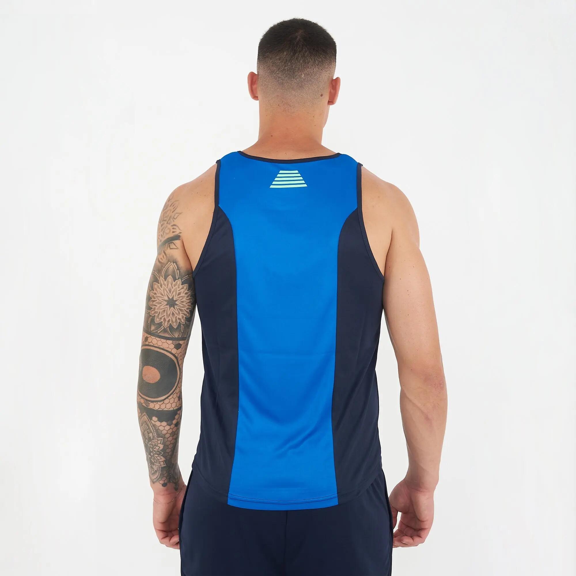 Camiseta sin mangas de atletismo unisex TAHITI azul marino y azul claro fluo 5/7