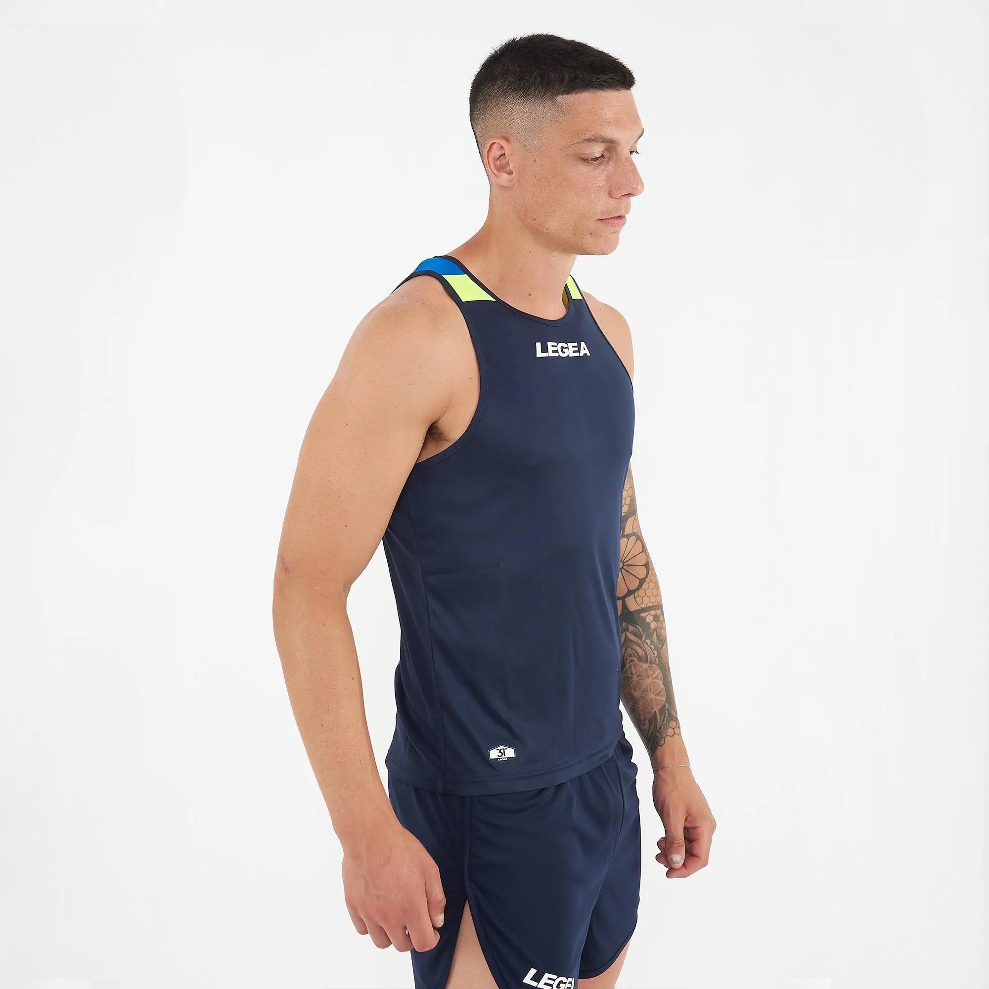 Camiseta sin mangas de atletismo unisex TAHITI azul marino y azul claro fluo 3/7