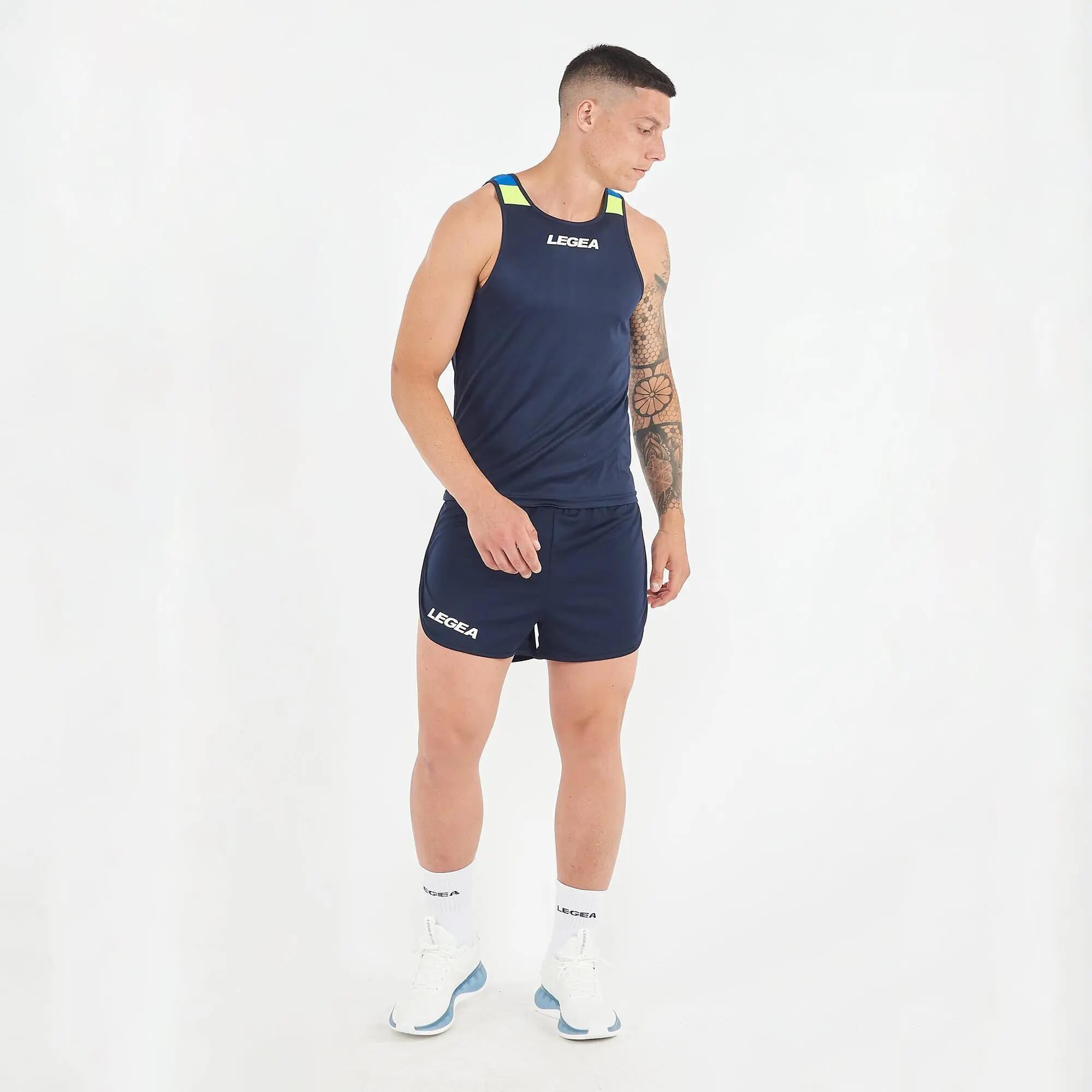 Camiseta sin mangas de atletismo unisex TAHITI azul marino y azul claro fluo 2/7