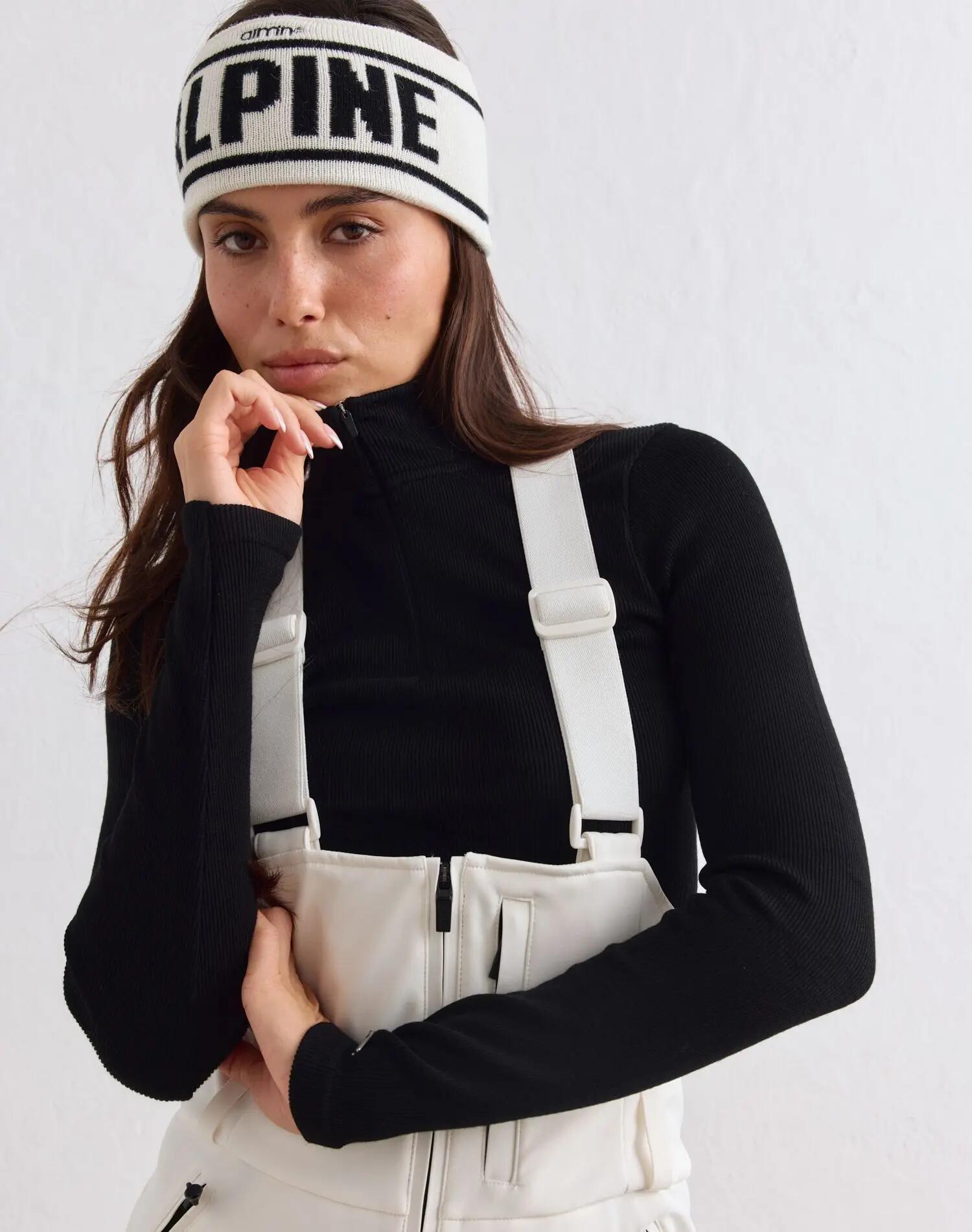 Damen Latzhose Wasserdicht Weichgewebe Flauschfutter Dehnbar Warm Cremeweiß 5/7