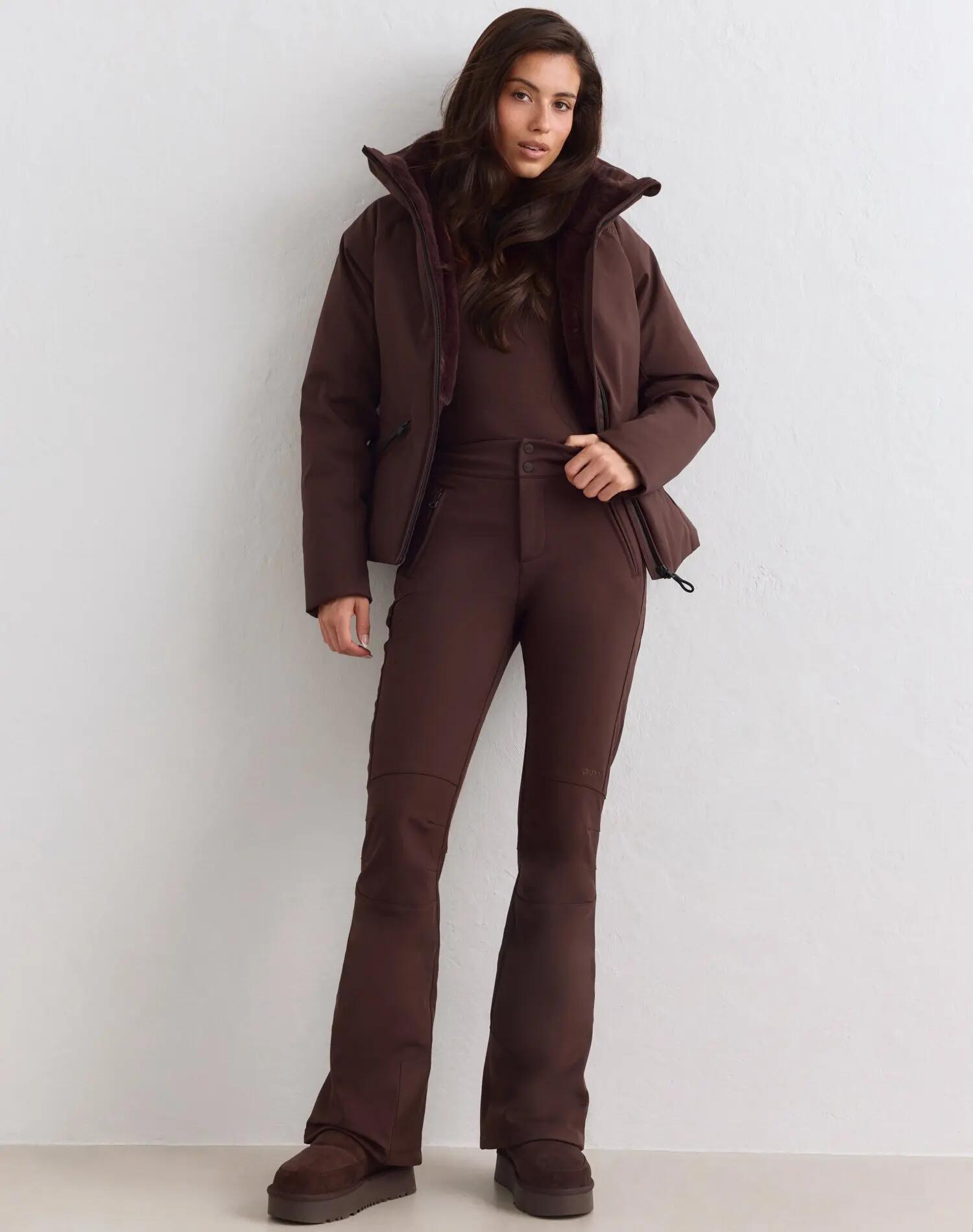 Damen Hose Weichschale Florfutter Wasserabweisend Dehnbar Warm Schokoladenbraun 5/6