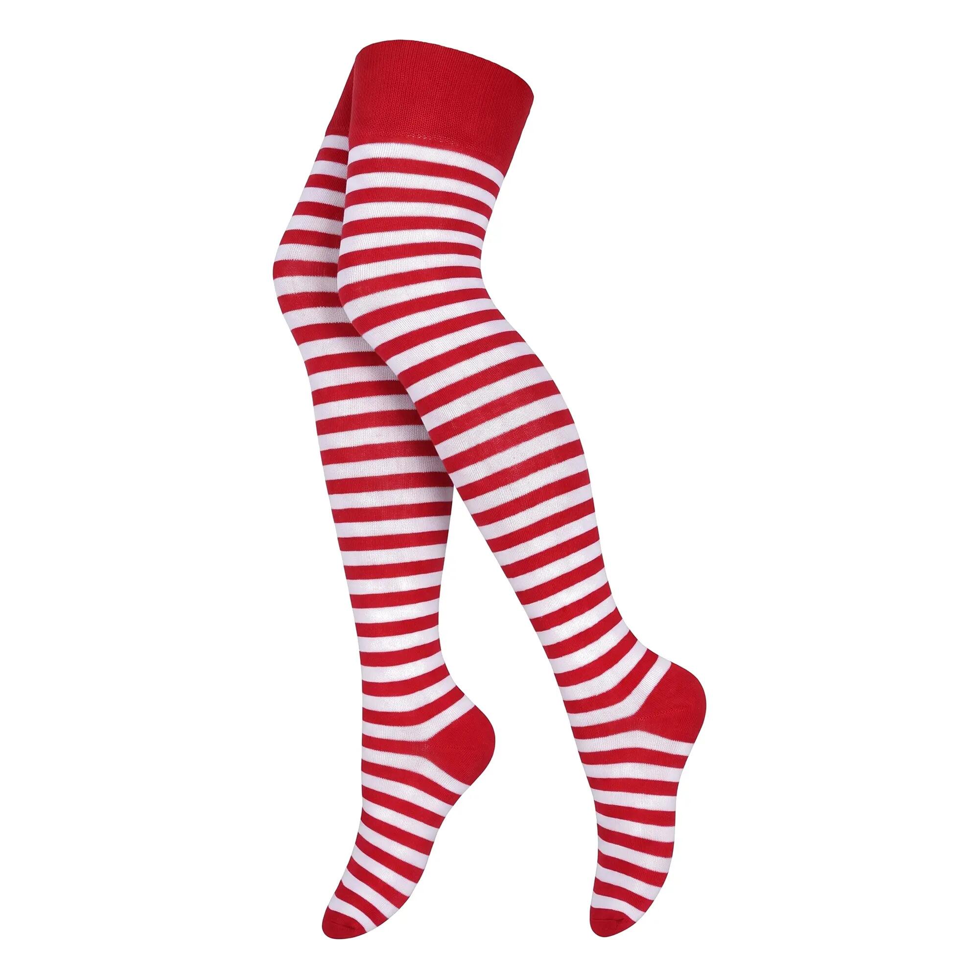 Damen Karneval Overknees Strümpfe Baumwolle Ringel oder uni Einheitsgröße 2 Paar 3/3