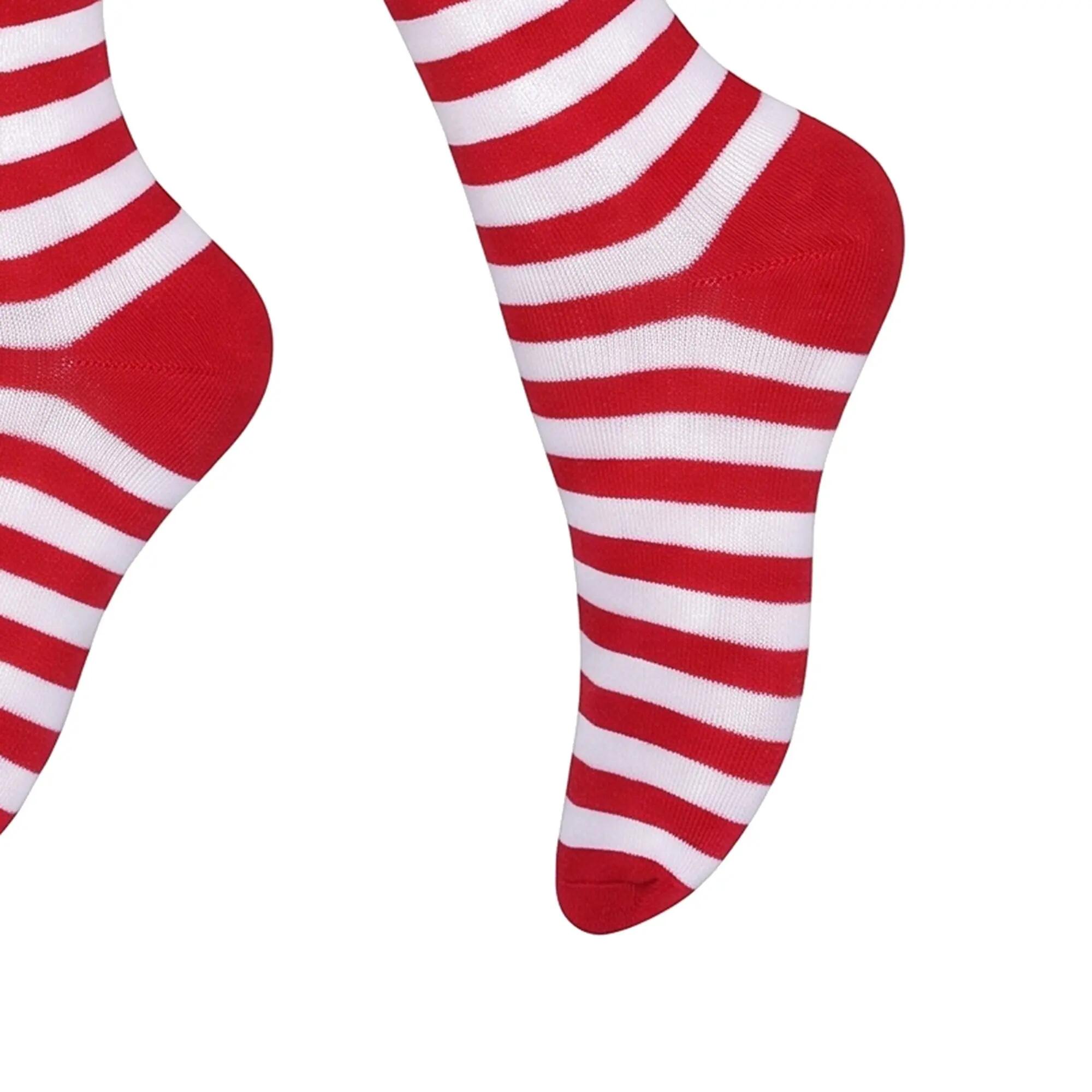 Damen Karneval Overknees Strümpfe Baumwolle Ringel oder uni Einheitsgröße 2 Paar 2/3