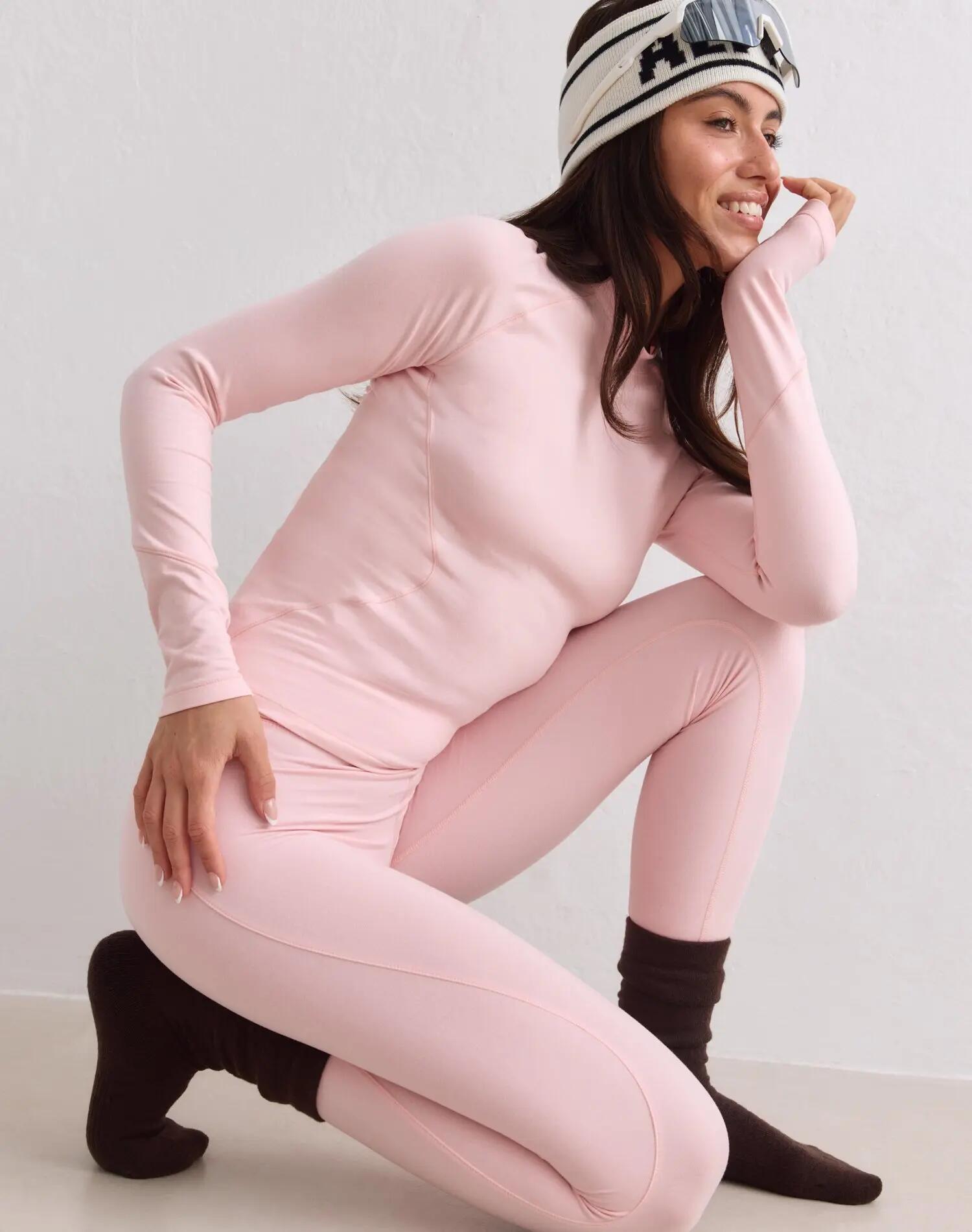 Damskie leginsy wysoki stan odprowadzające wilgoć 4-way stretch Baselayer róż 4/5