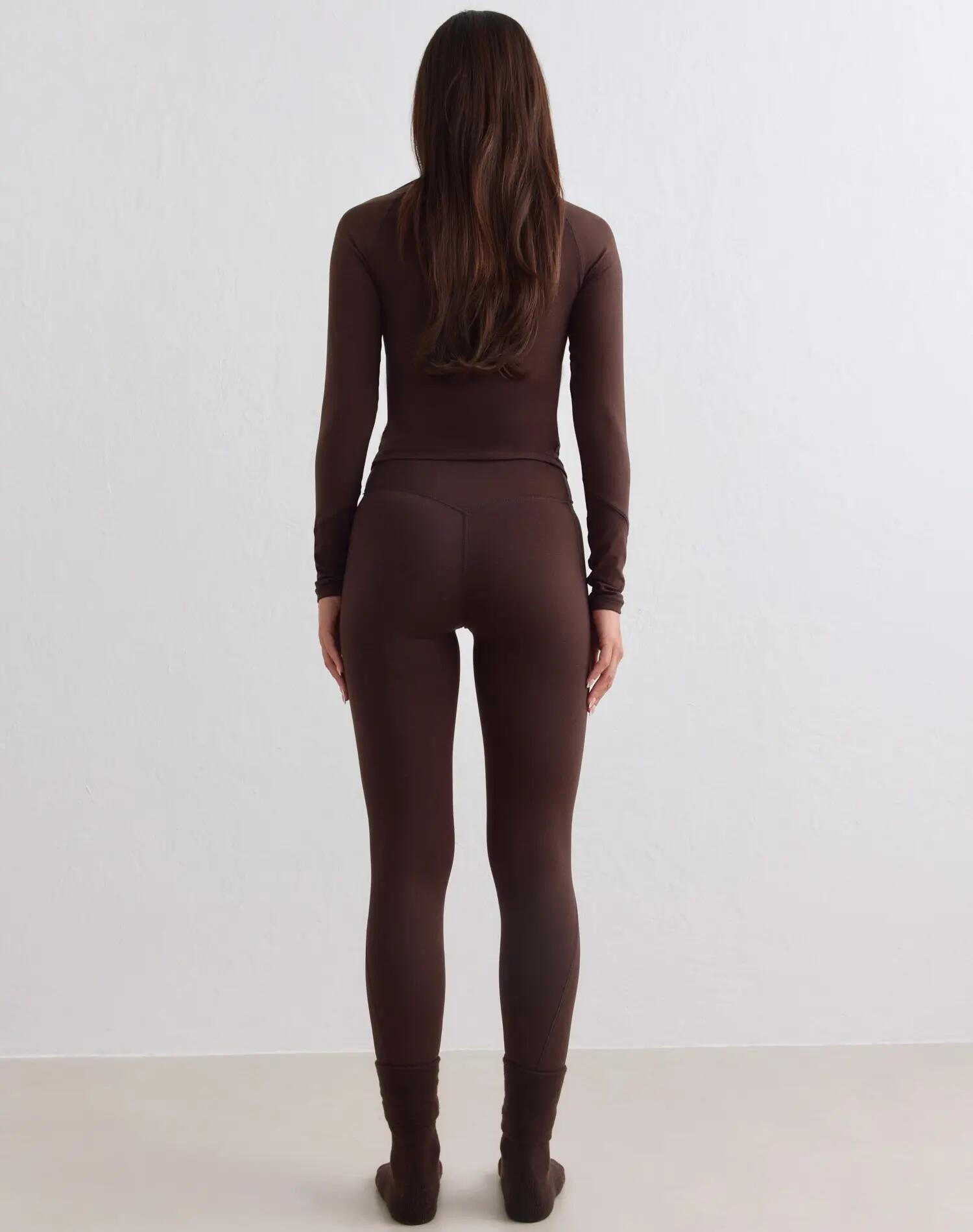 Damskie leginsy wysoki stan odprowadzające wilgoć 4-way stretch Baselayer brąz 2/4