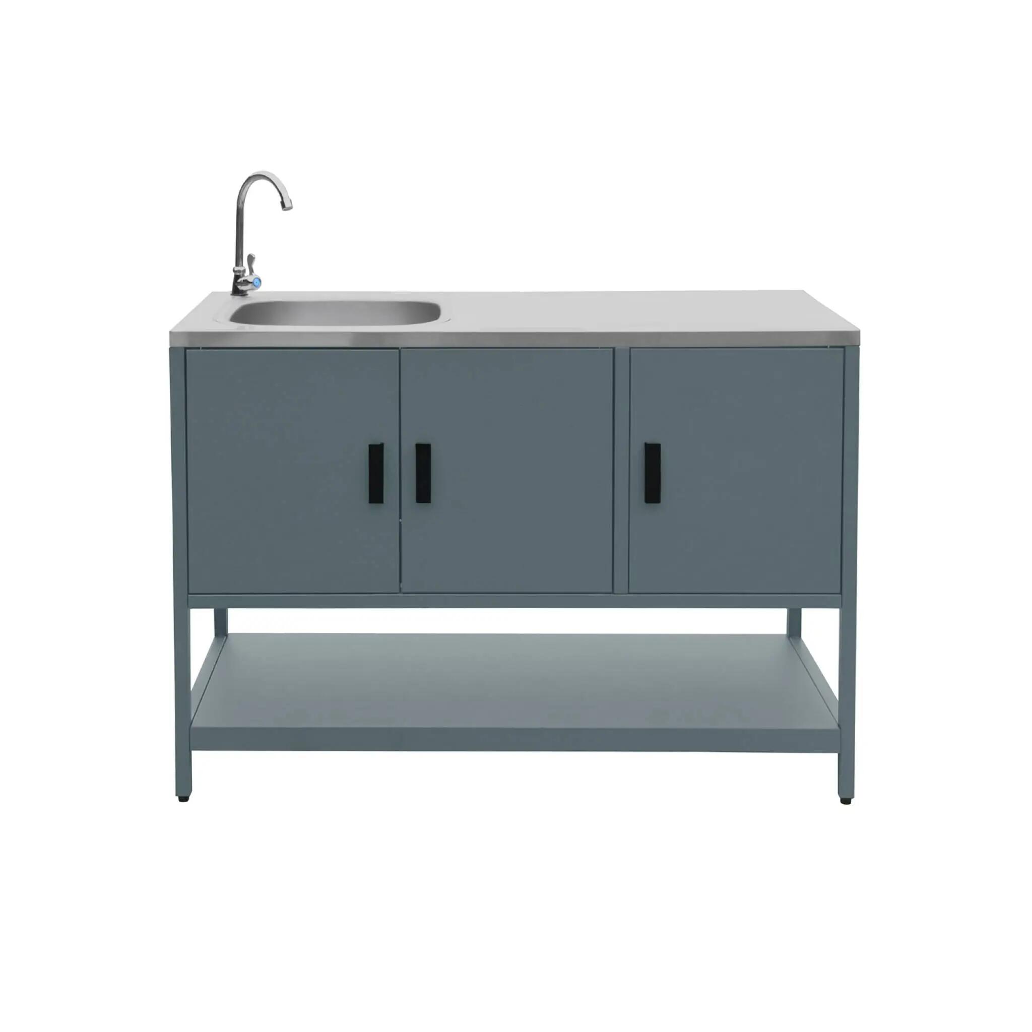 Módulo de cozinha exterior em aço com lava-loiças, L120cm, Azul cinza 2/5