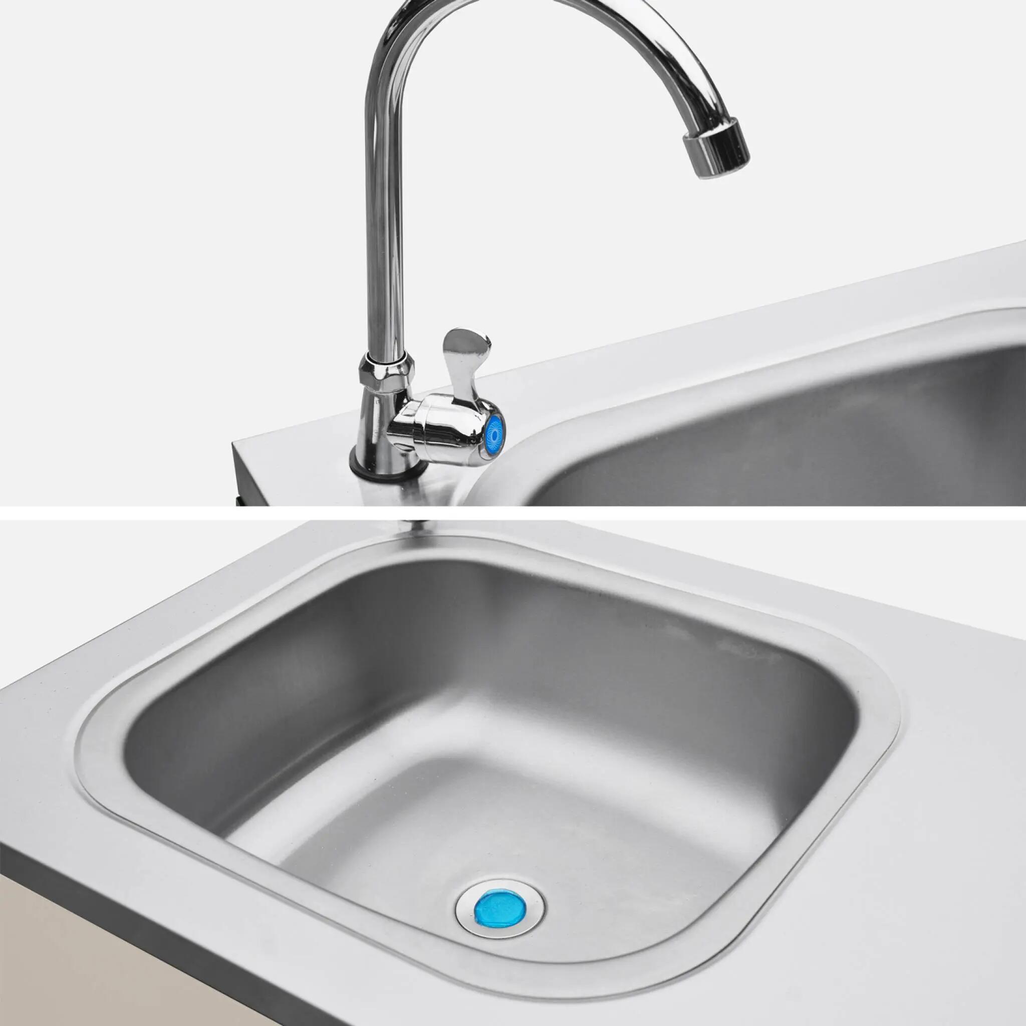 Módulo de cozinha exterior em aço com lava-loiças, L120cm, Bege 4/4
