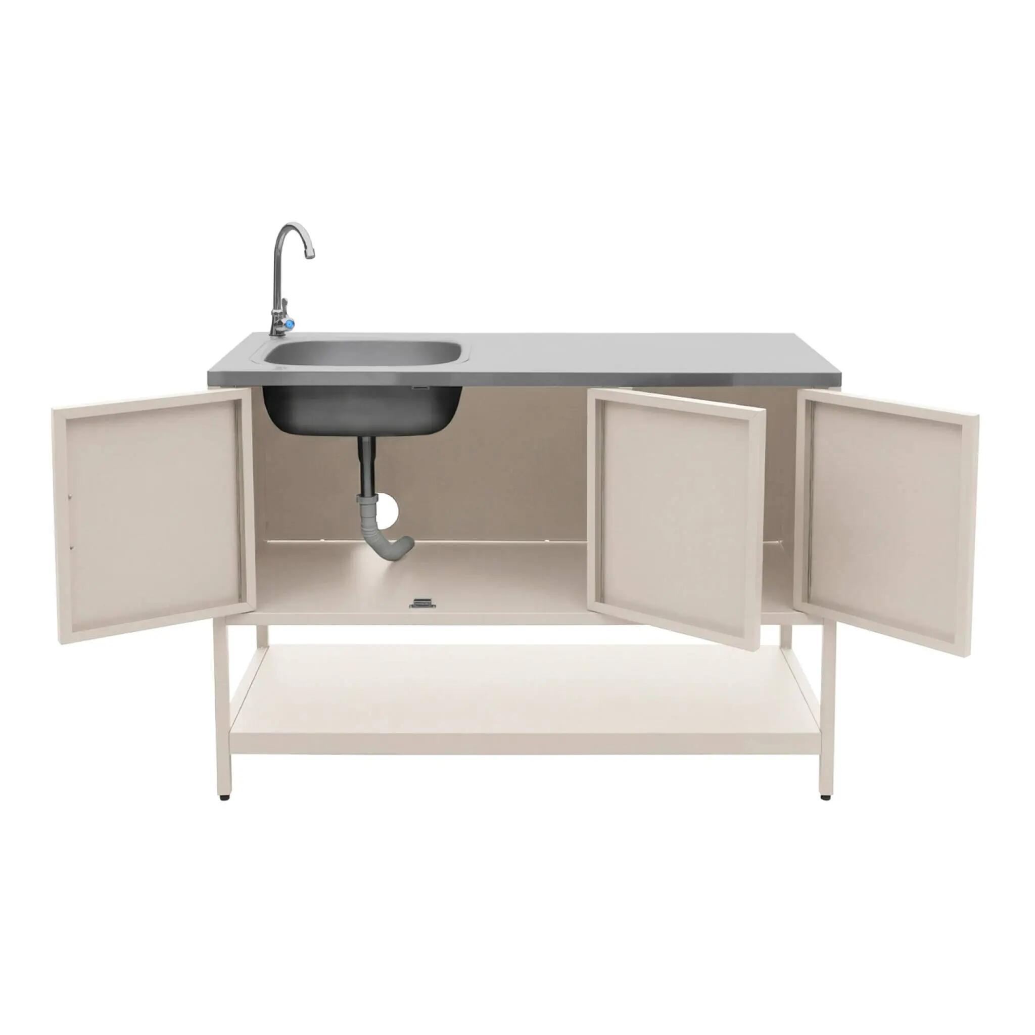 Módulo de cozinha exterior em aço com lava-loiças, L120cm, Bege 3/4