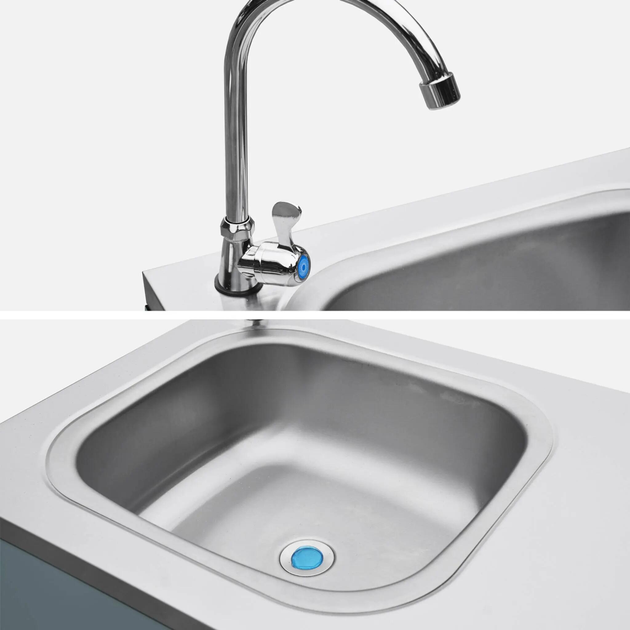 Módulo de cozinha exterior em aço com lava-loiças, L120cm, Azul cinza 5/5
