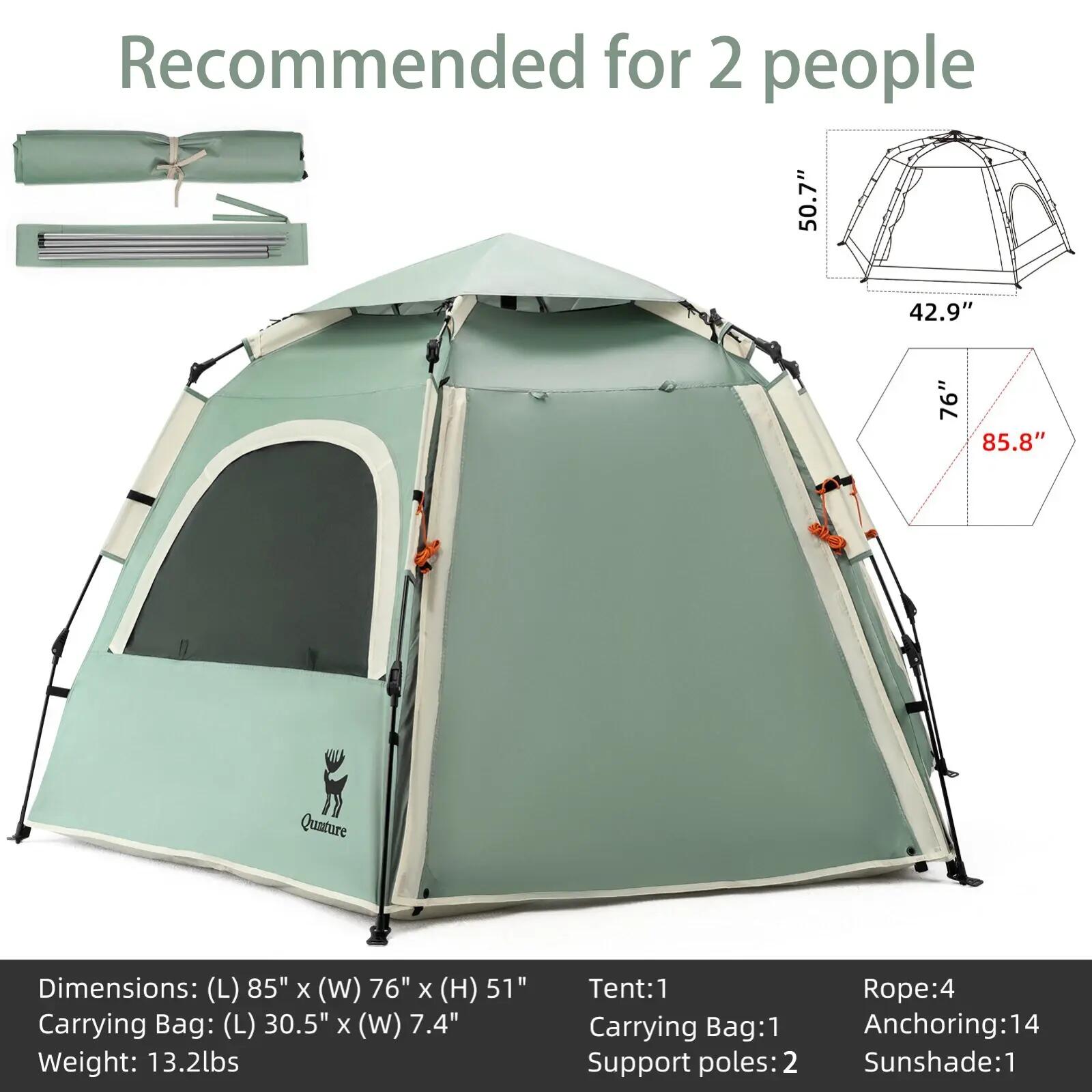 Tente de camping Qunature 2 personnes pop-up dôme étanche 2/11