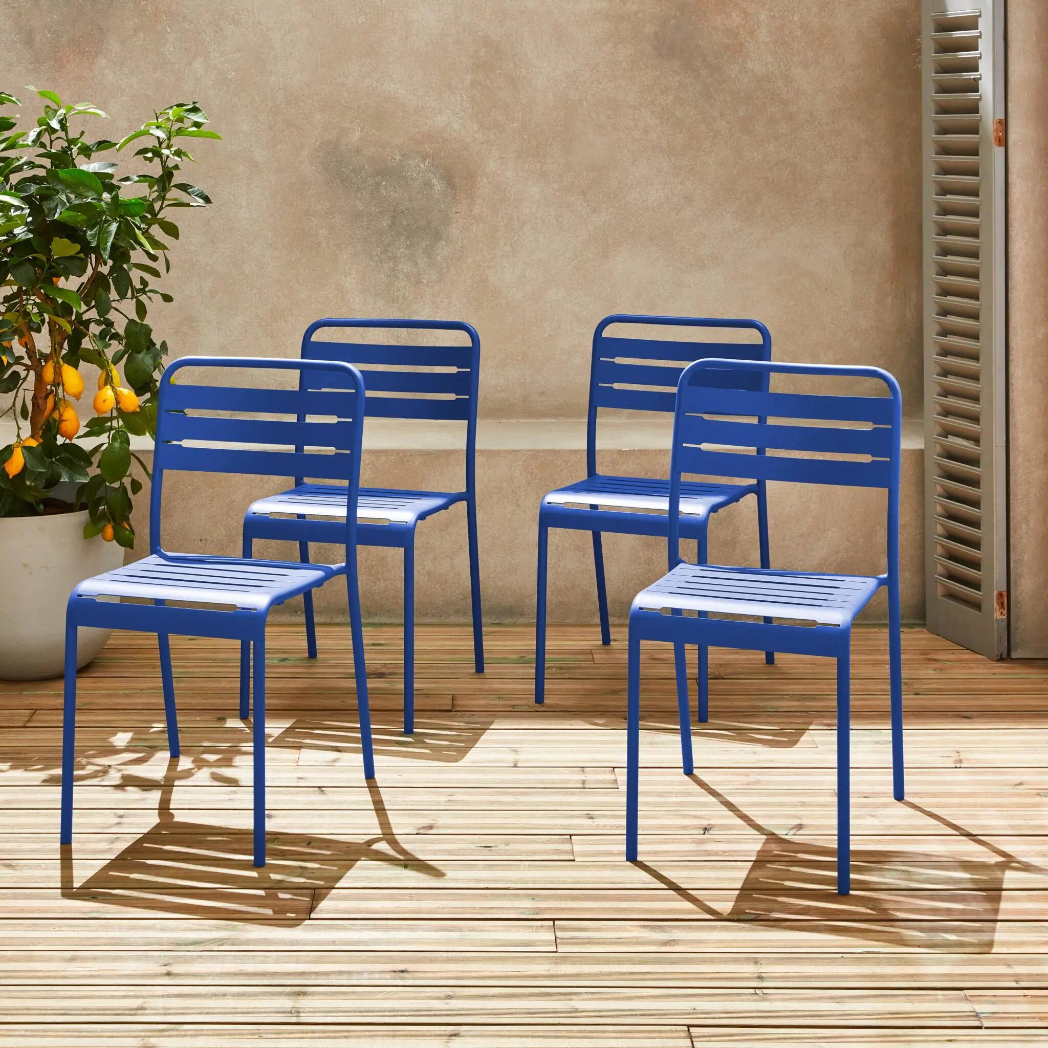 Cadeira de jardim bistrô em aço, set de 4, Azul elétrico 2/5