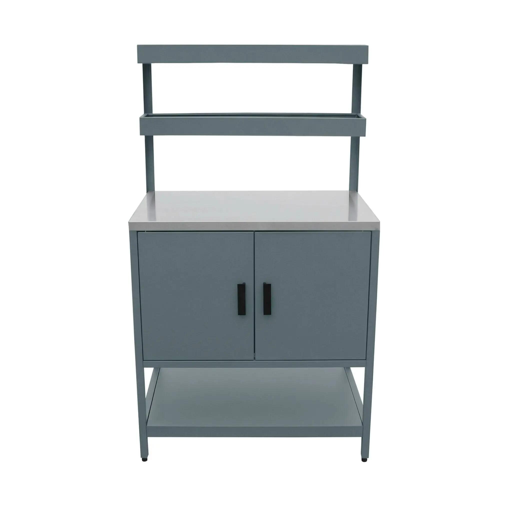 Cozinha de exterior em aço com 2 prateleiras suspensas e 2 portas, 80cm, Azul 2/5