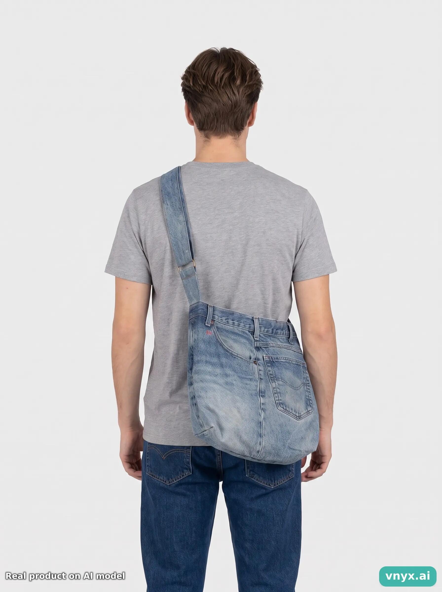 Second Life - Vintage Light Blue Denim Bag Men One Size 3/3