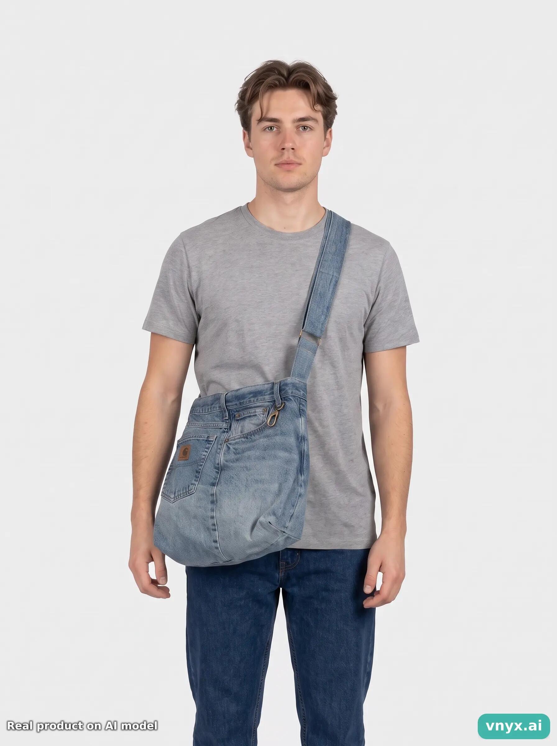 Second Life - Vintage Light Blue Denim Bag Men One Size 2/3