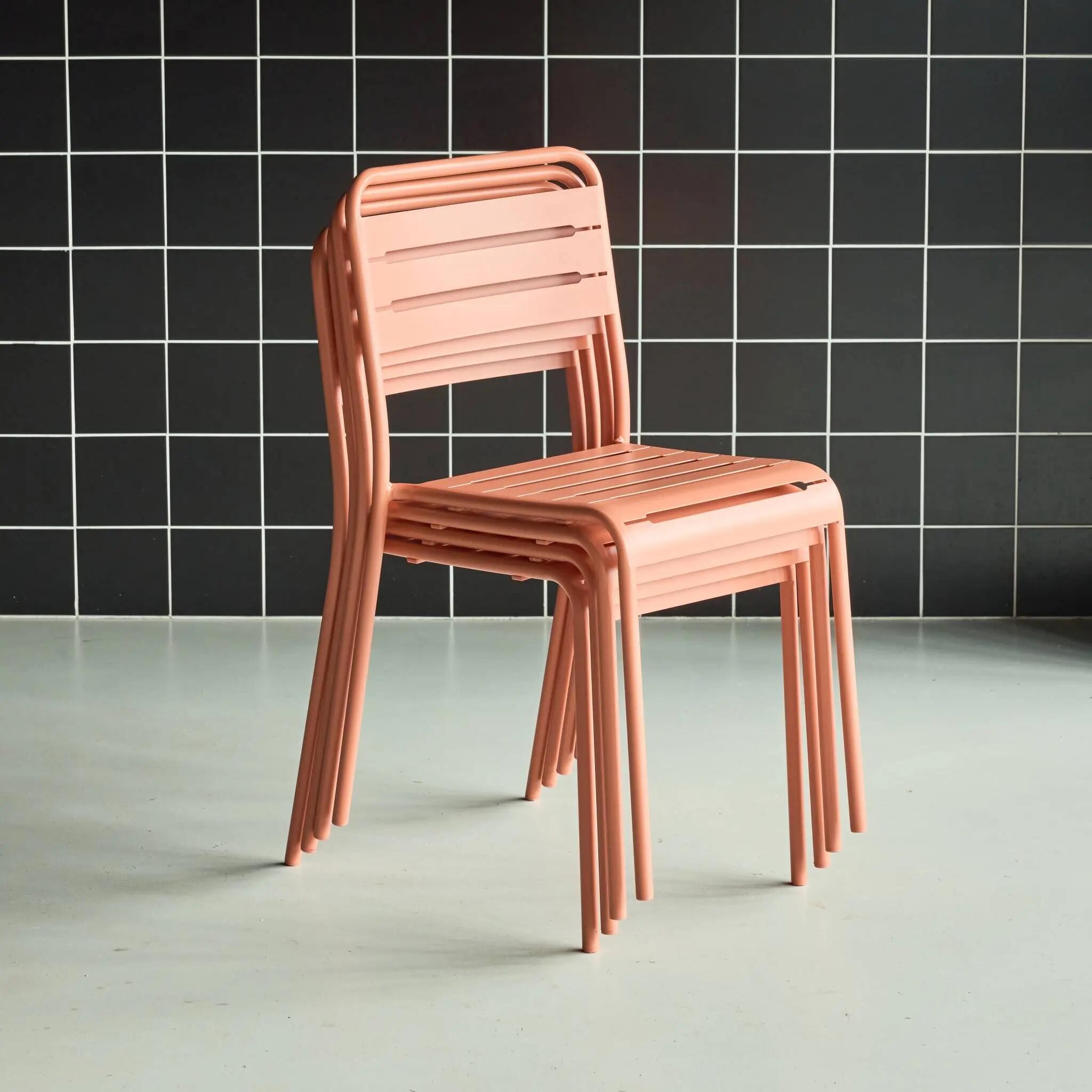 Silla de jardín bistró de acero, set de 4, Rosa tostado 4/5
