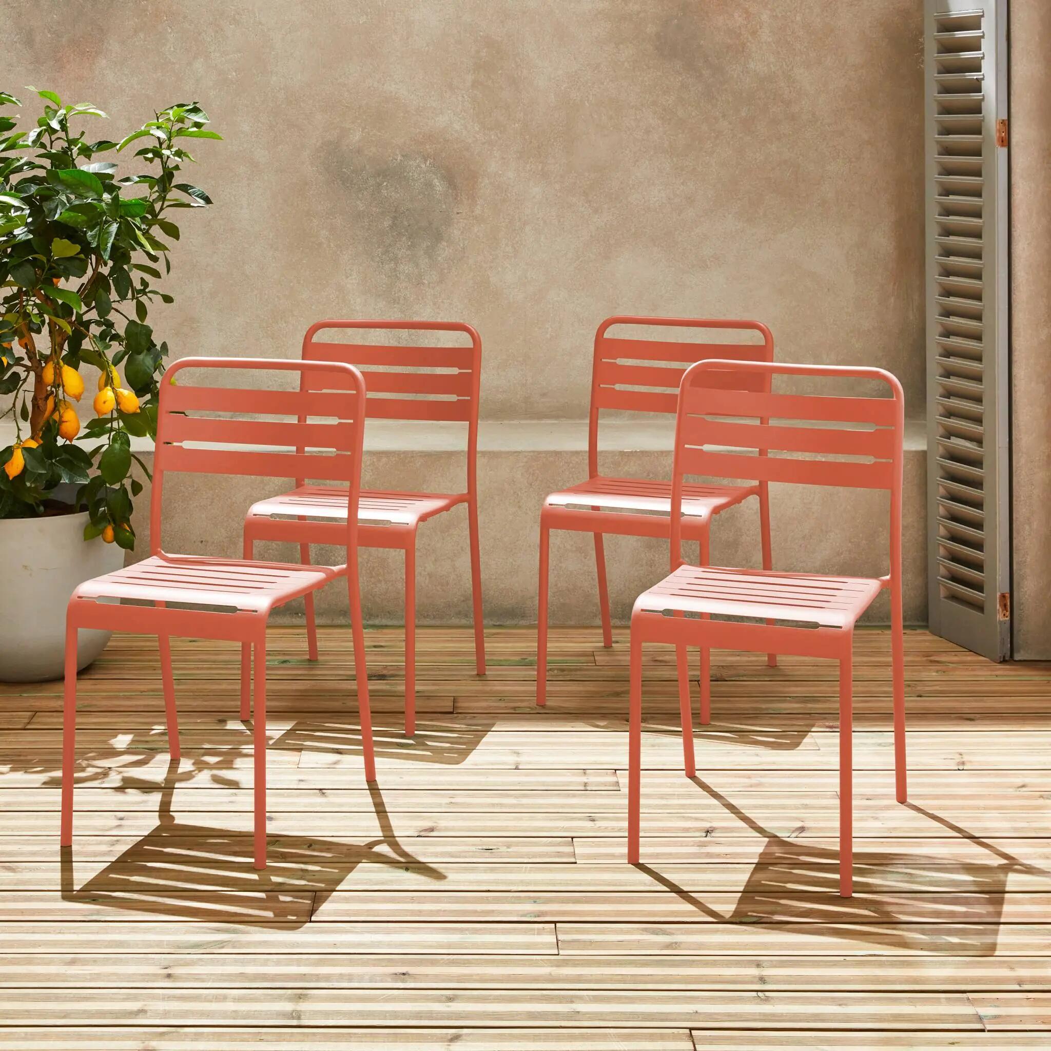 Silla de jardín bistró de acero, set de 4, Rosa tostado 2/5