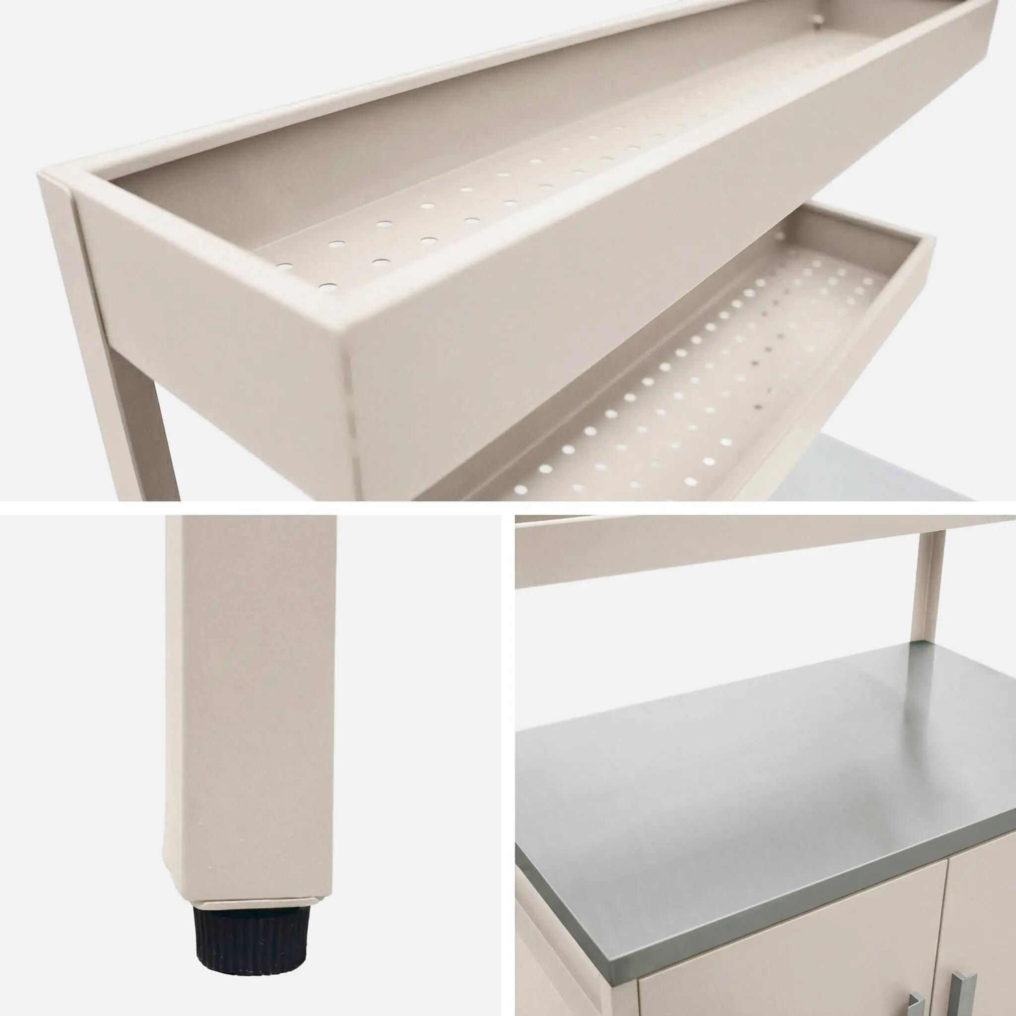 Cozinha de exterior em aço com 2 prateleiras suspensas e 2 portas, 80cm, Bege 5/5