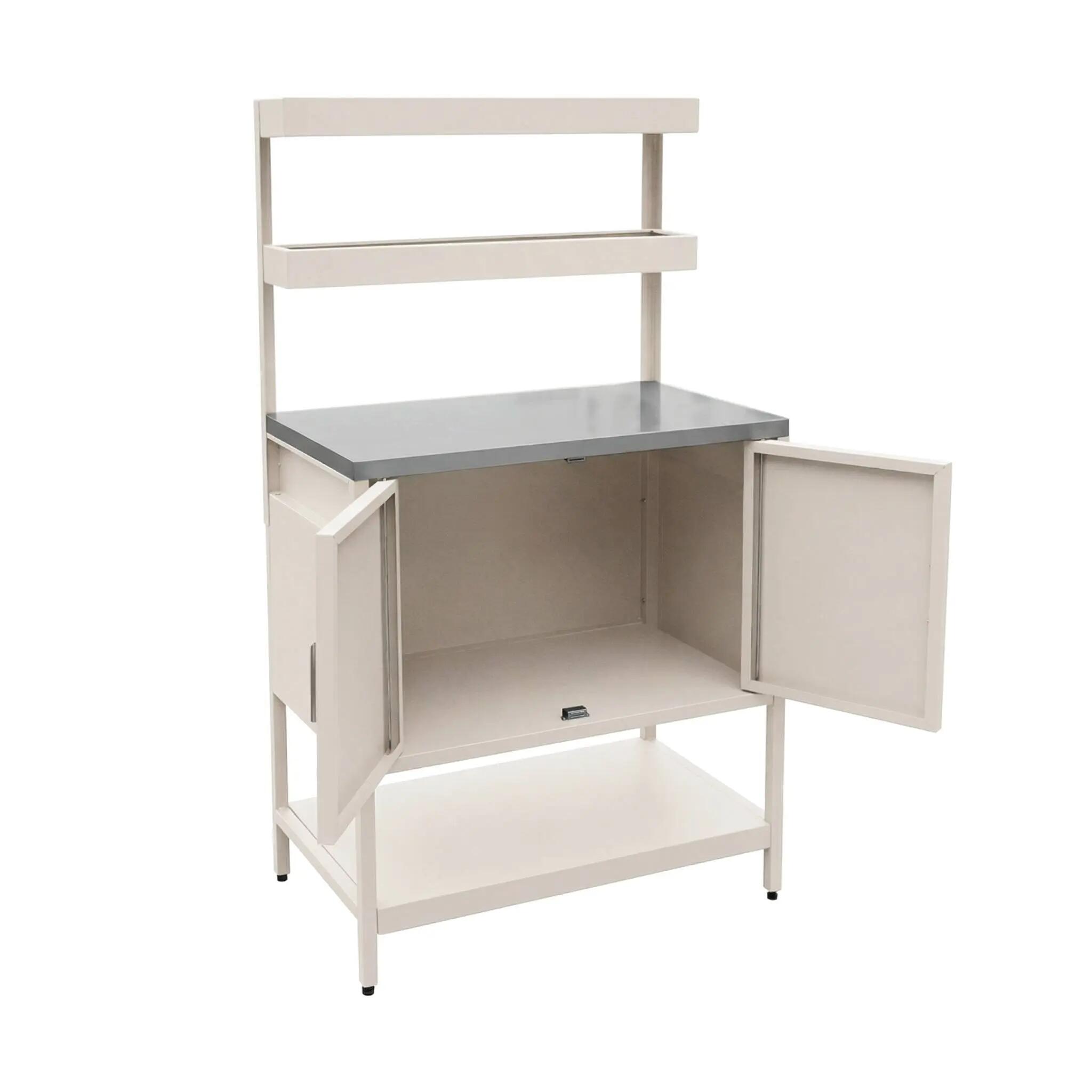 Cozinha de exterior em aço com 2 prateleiras suspensas e 2 portas, 80cm, Bege 3/5